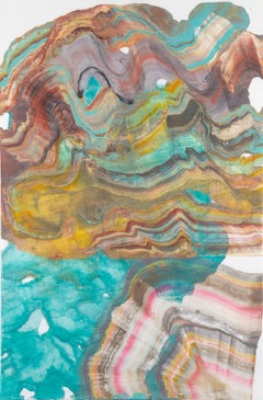 A Sign of Time Eight, Turquoise Blue Green, Yellow, Brown Encaustic Monotype