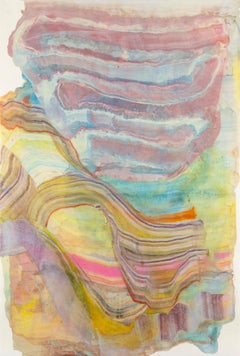 A Sign of Time Seven, Purple Mauve Blue Yellow Pink Abstract Encaustic Monotype