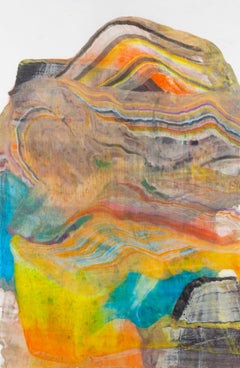 A Sign of Time Two, Encaustic Monotype in Bright Orange, Brown, Blue and Yellow