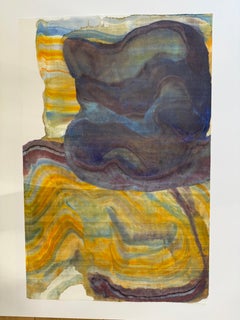 Brooding - Contemporary Abstract Geology Encaustic Monotype Violet Yellow, 2025