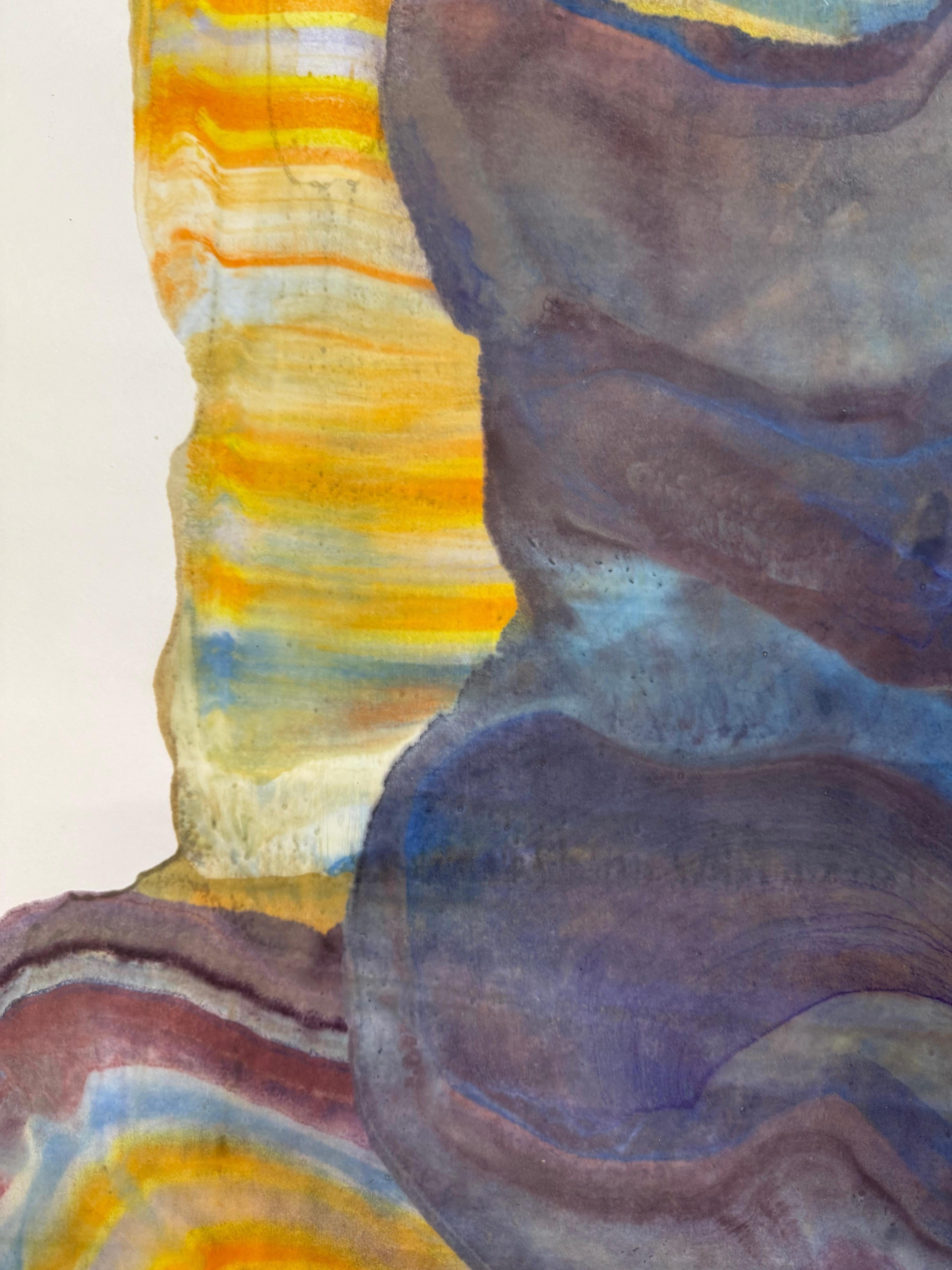 Brooding - Geologia astratta contemporanea Monotipo a encausto Giallo Viola, 2025 in vendita 1
