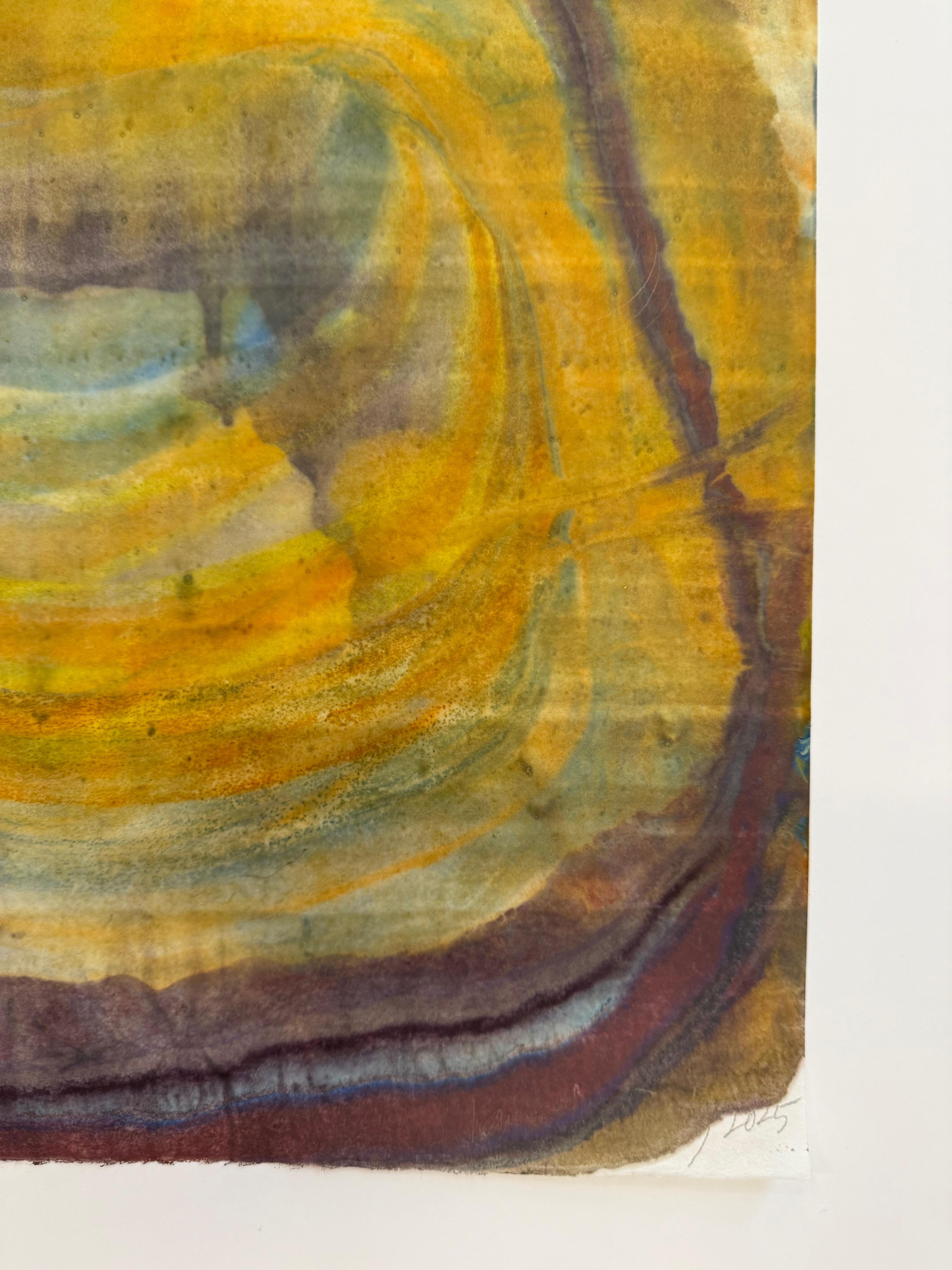Brooding - Geologia astratta contemporanea Monotipo a encausto Giallo Viola, 2025 in vendita 4
