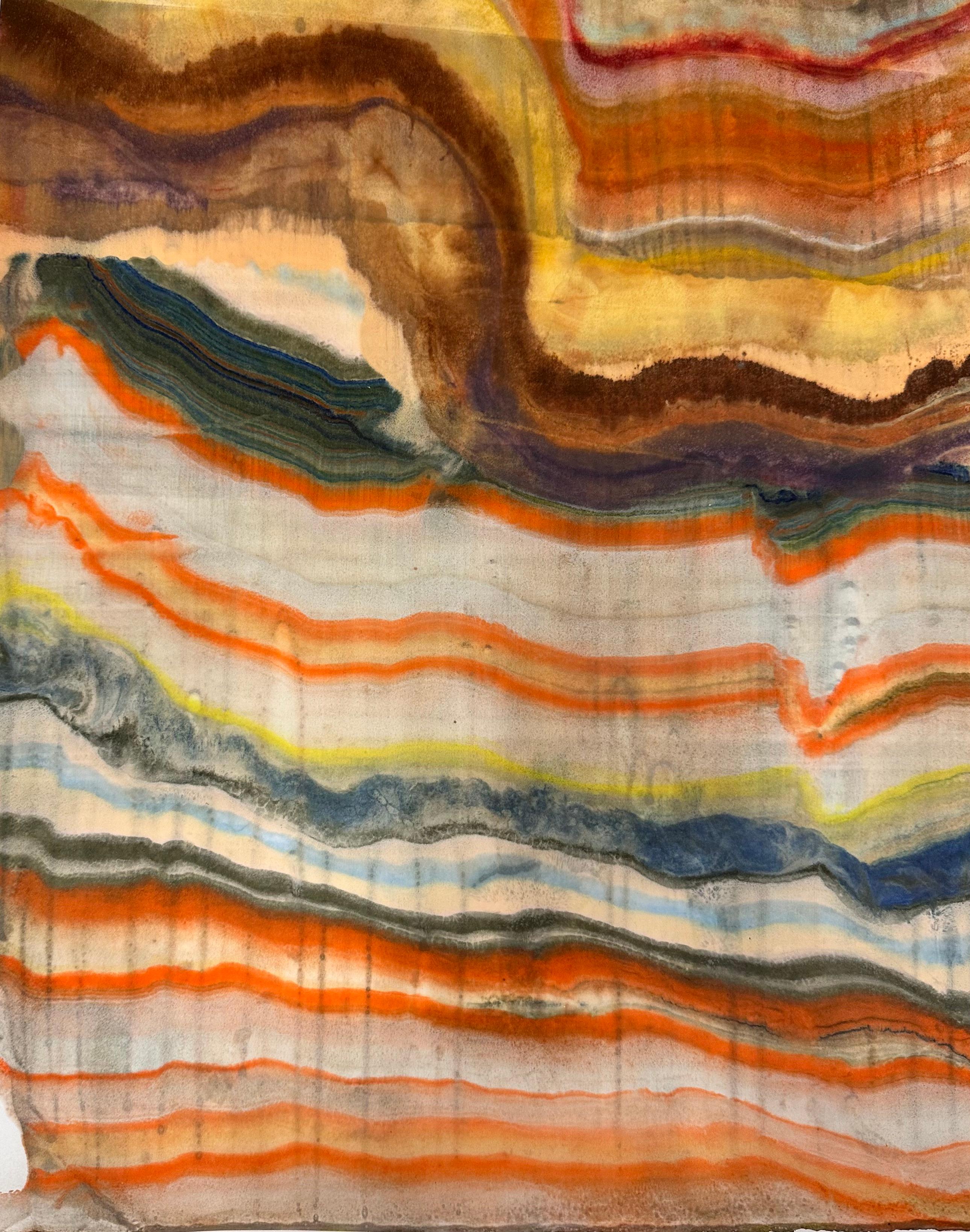 Die Eroberung der Wasserfälle - Zeitgenössische abstrakte Geologie Enkaustik-Monotypie, 2024 im Angebot 1
