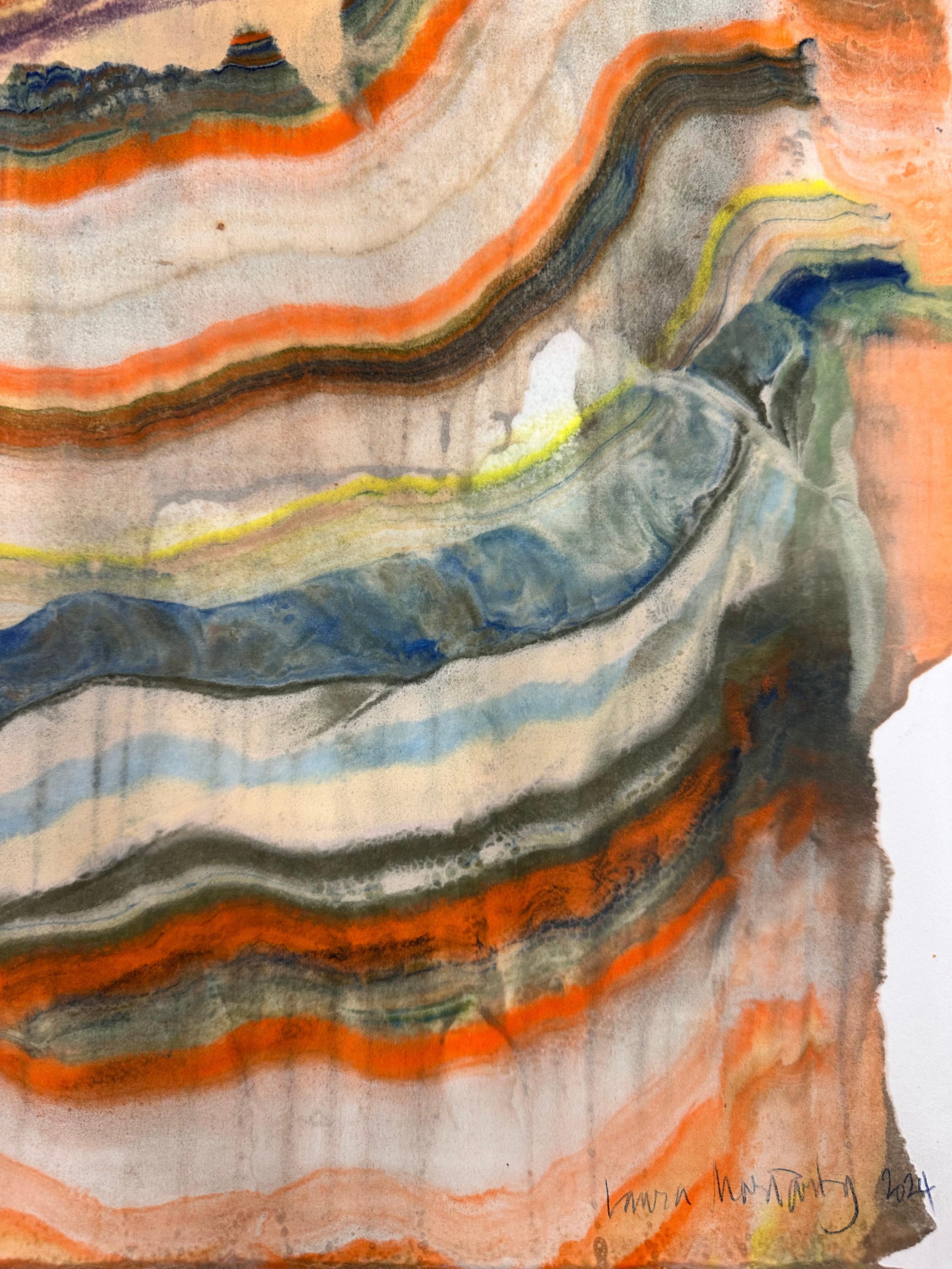 Die Eroberung der Wasserfälle - Zeitgenössische abstrakte Geologie Enkaustik-Monotypie, 2024 im Angebot 5