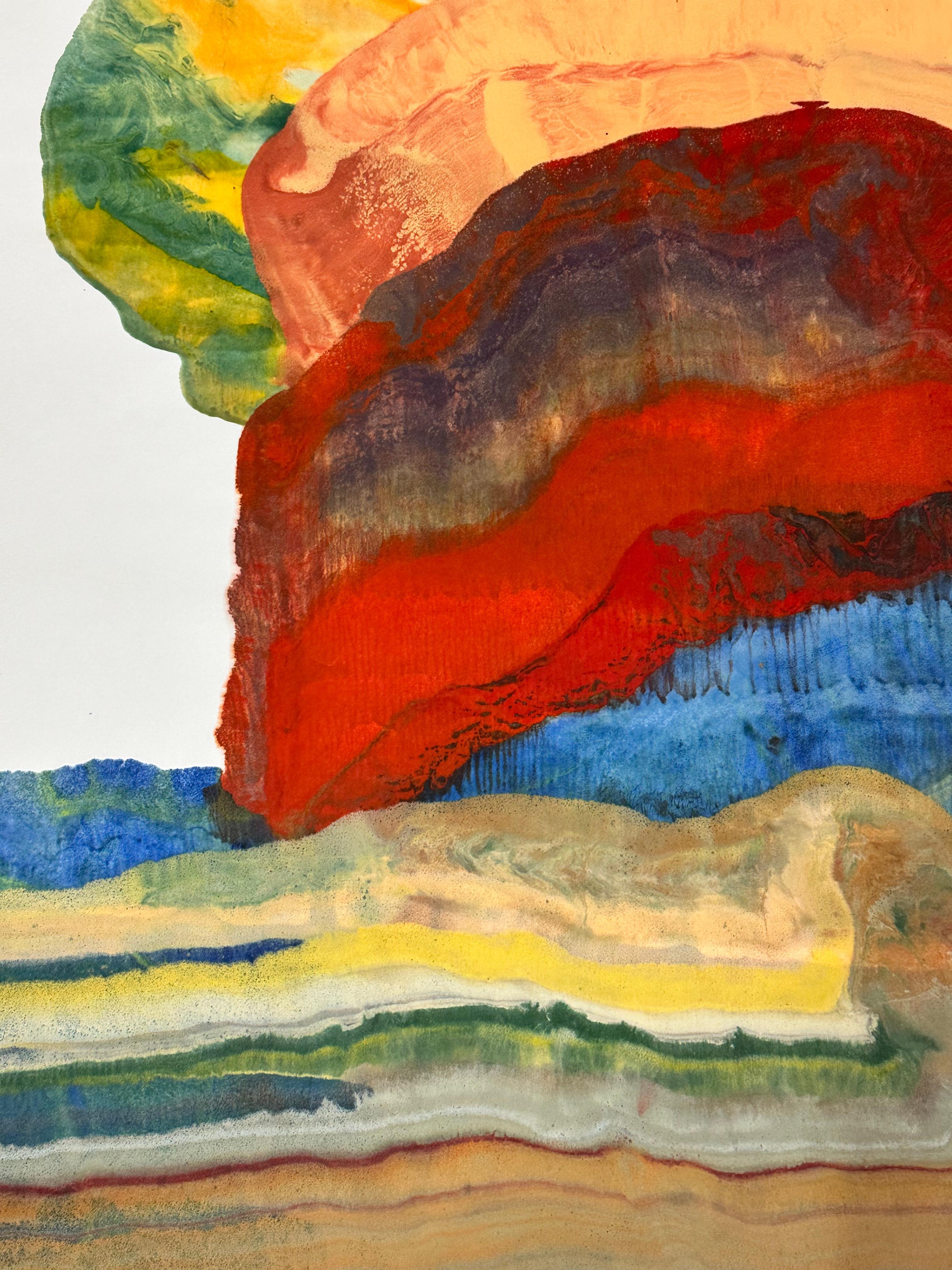 Evolving by Drift - Zeitgenössische abstrakte Geologie Enkaustik-Monotypie, 2024 (Braun), Abstract Print, von Laura Moriarty