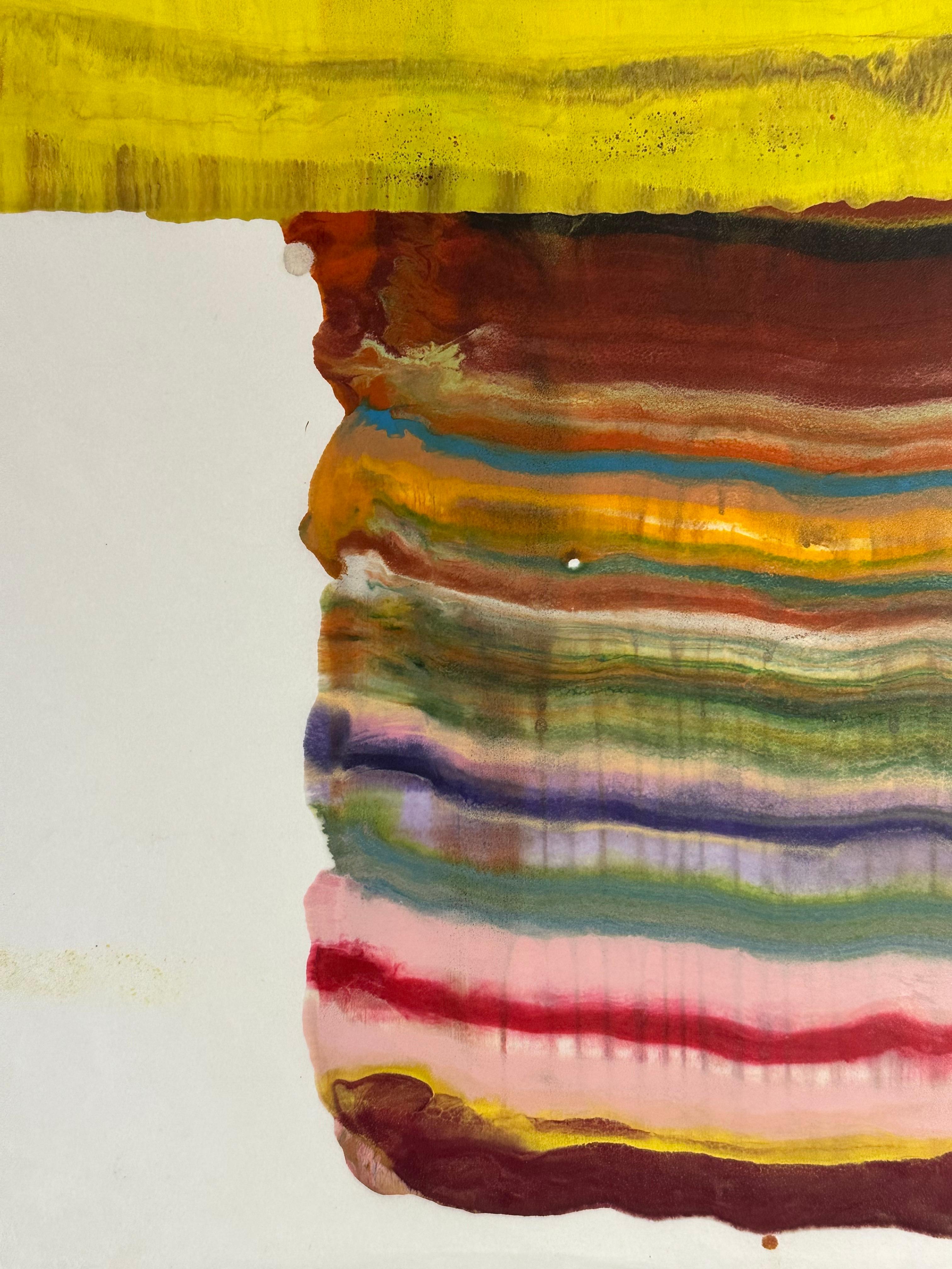 Ex Uno Plures Eight, Bright Neon Yellow, Brown, Magenta, Pink Encaustic Monotype - Print by Laura Moriarty