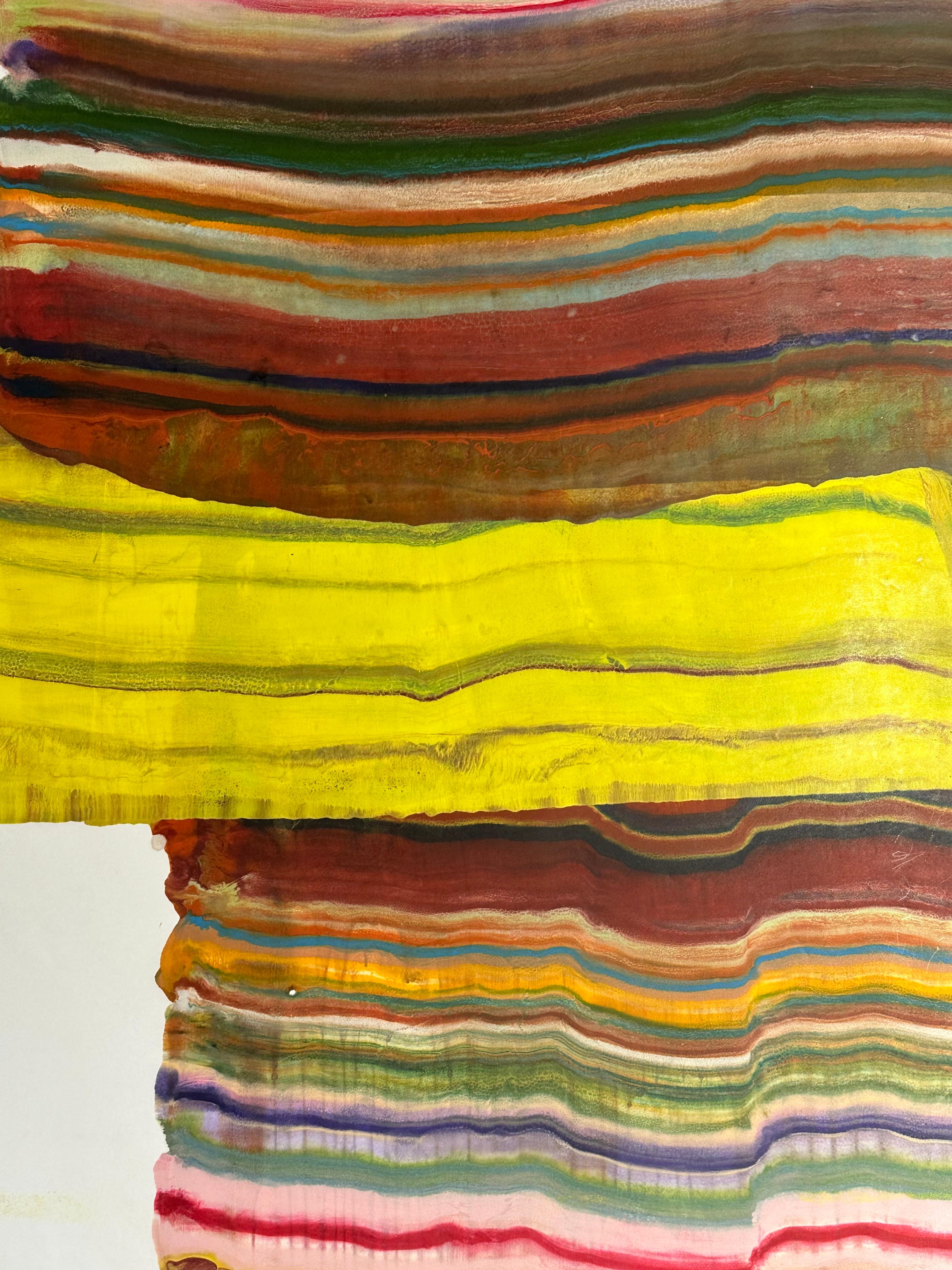 Ex Uno Plures Eight - Zeitgenössische geologische Neongelb-Magenta-Monotypie, 2020 (Gelb), Abstract Print, von Laura Moriarty