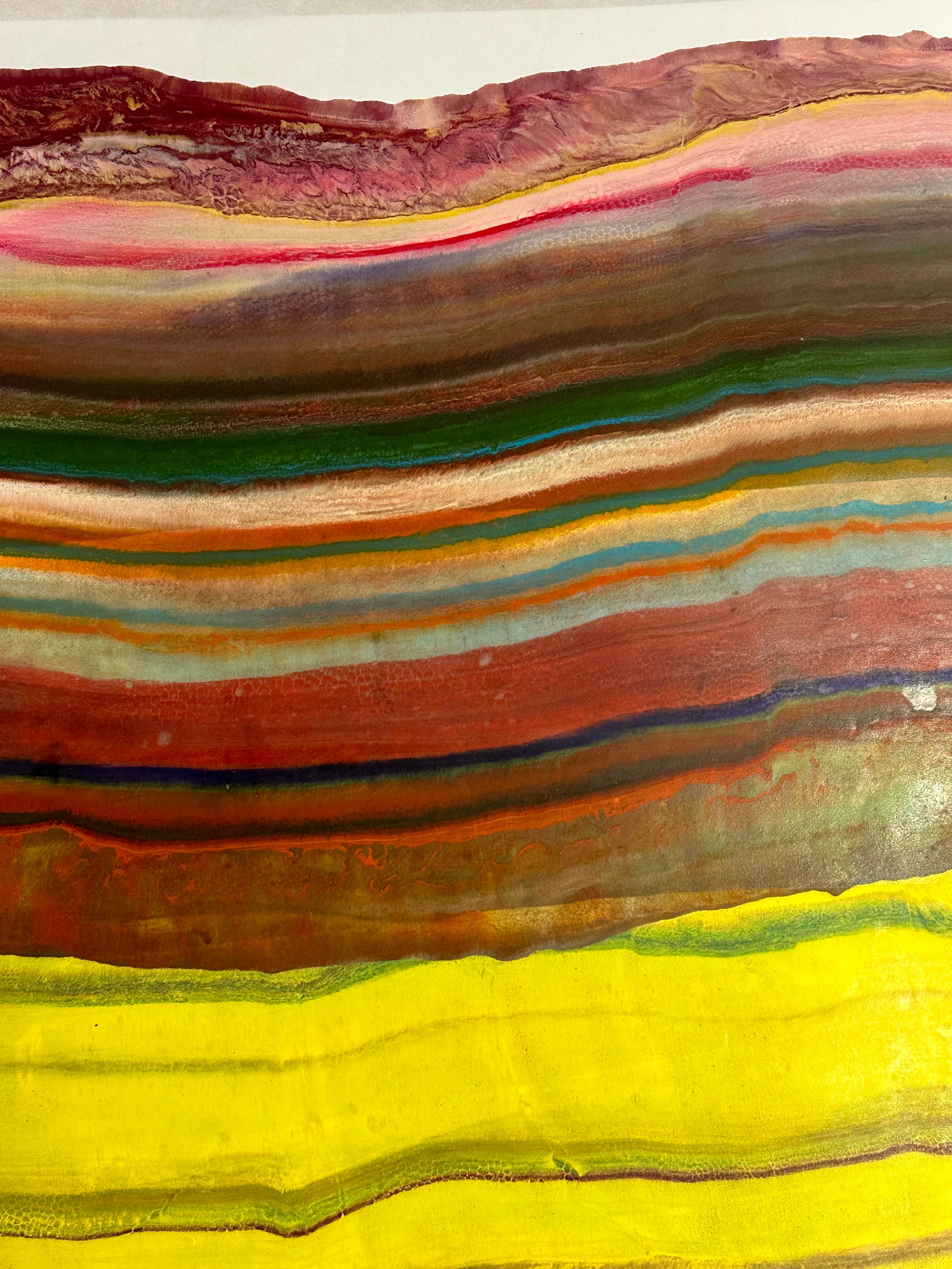 Ex Uno Plures Eight - Zeitgenössische geologische Neongelb-Magenta-Monotypie, 2020 im Angebot 1