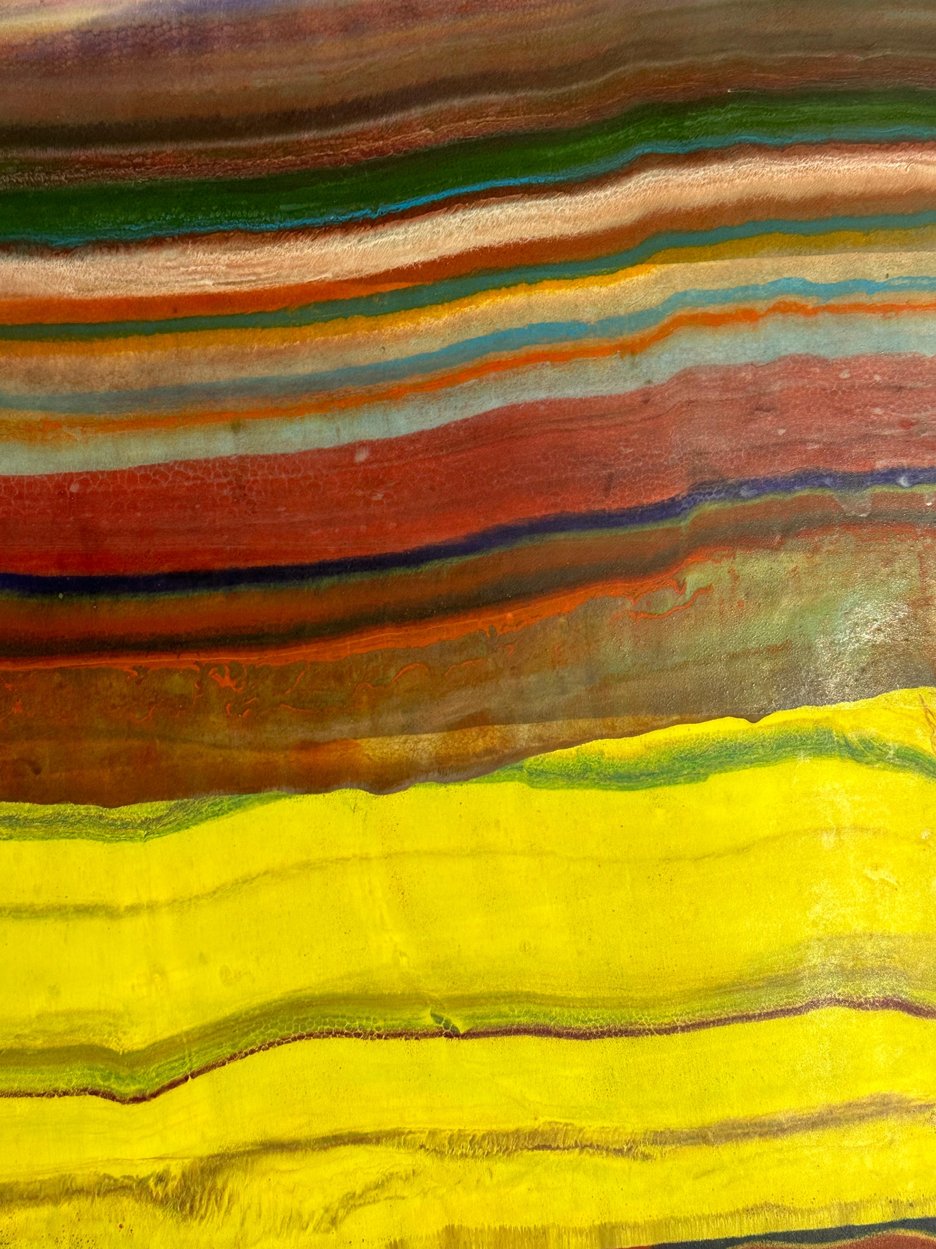 Ex Uno Plures Eight - Zeitgenössische geologische Neongelb-Magenta-Monotypie, 2020 im Angebot 2