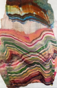 Ex Uno Plures Four Apricot, Brown, Magenta, Green Abstract Encaustic Monotype