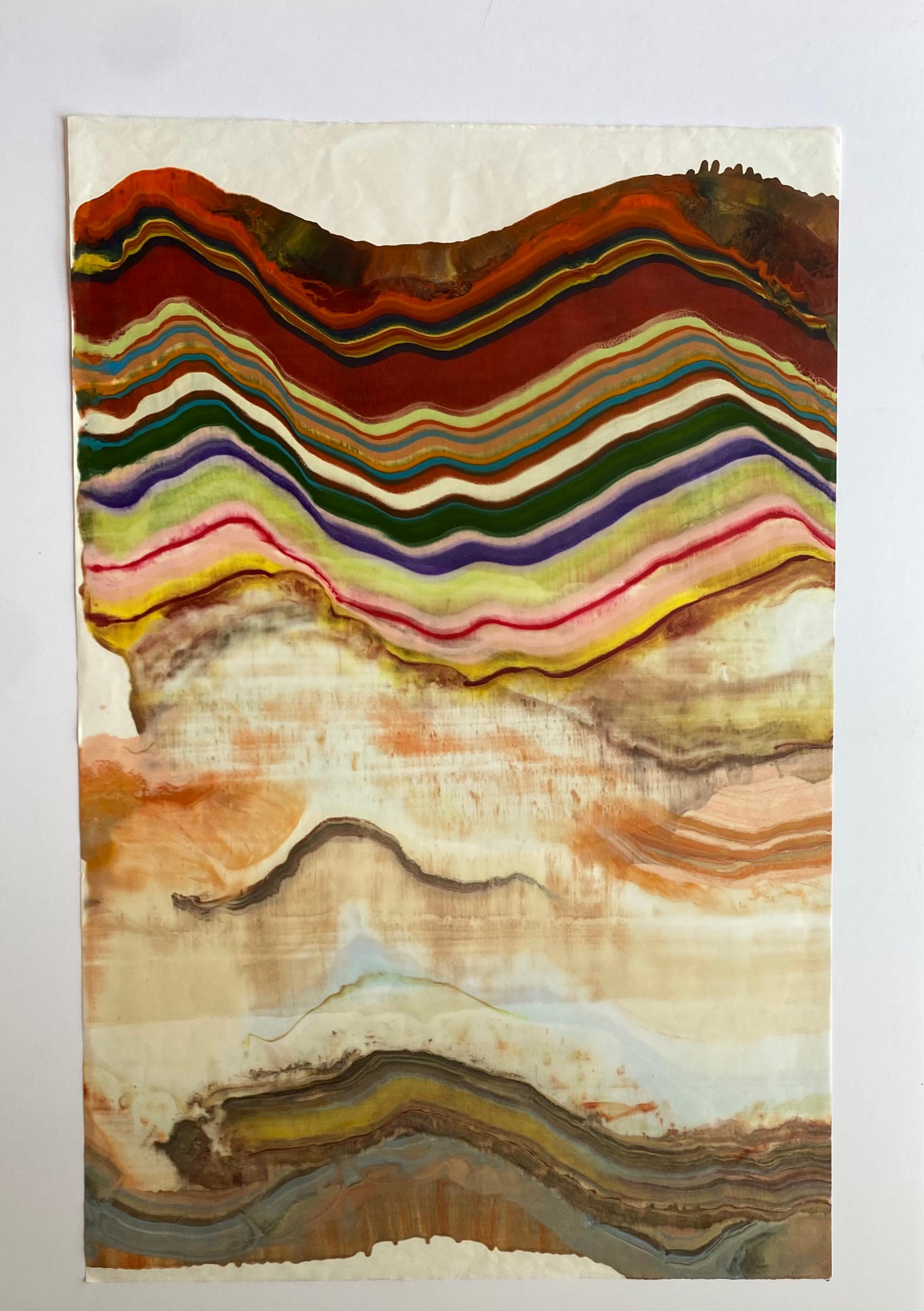Ex Uno Plures Thirteen, Apricot, Magenta, Dark Red Umber, Hunter Green, Yellow - Print by Laura Moriarty