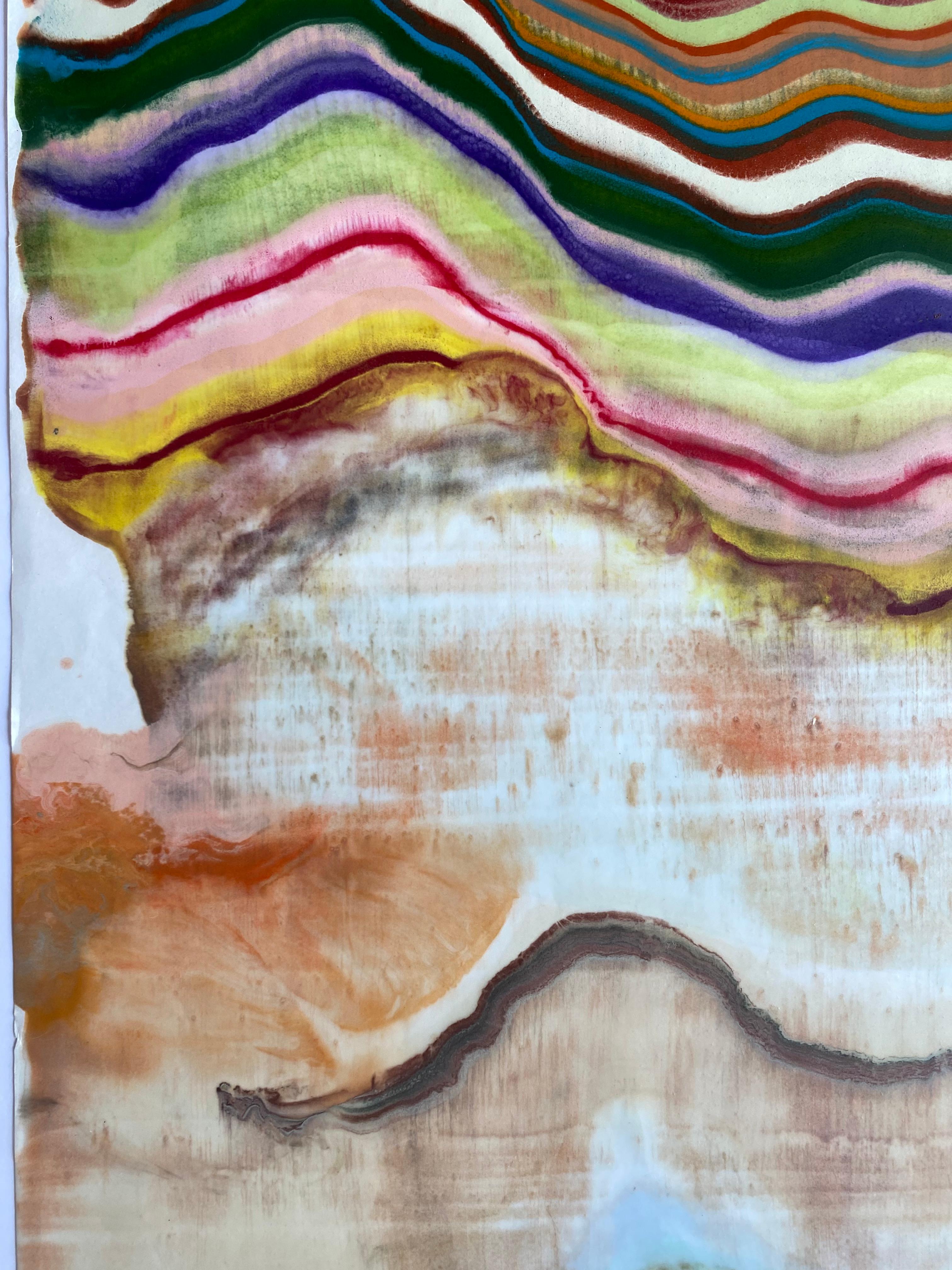 Ex Uno Plures Thirteen, Apricot, Magenta, Dark Red Umber, Hunter Green, Yellow - Beige Abstract Print by Laura Moriarty