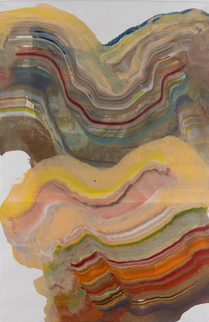Laura Moriarty Abstract Print – Flight Pattern - Zeitgenössische abstrakte Geologie Enkaustik-Monotypie, 2024