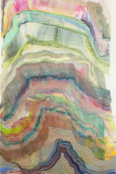 Foundation Seven, Colorful Pink, Green, Brown Yellow Abstract Encaustic Monotype