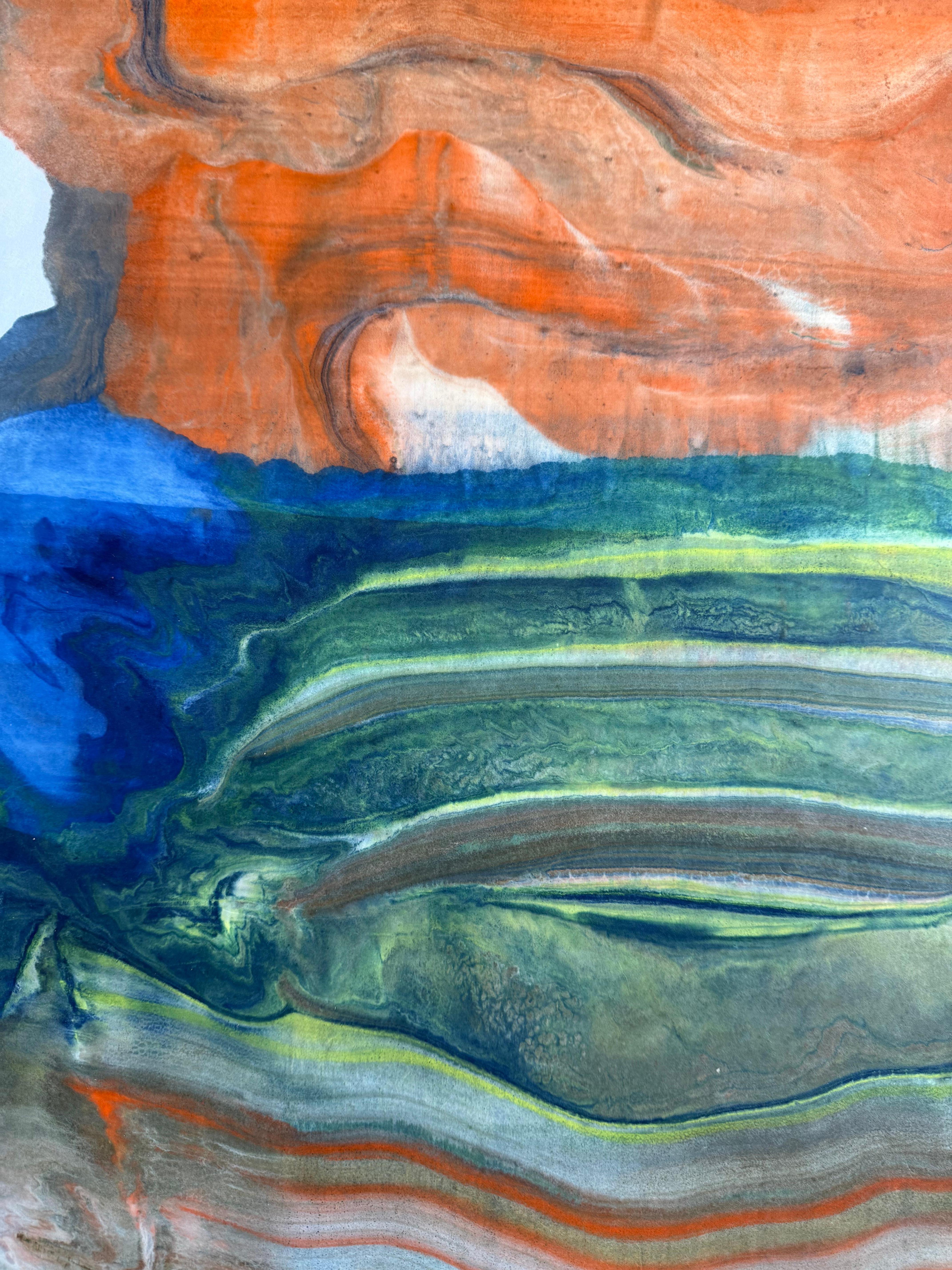 Lightheaded - Zeitgenössische abstrakte Geologie Enkaustik-Monotypie Orange, 2025 (Braun), Abstract Print, von Laura Moriarty