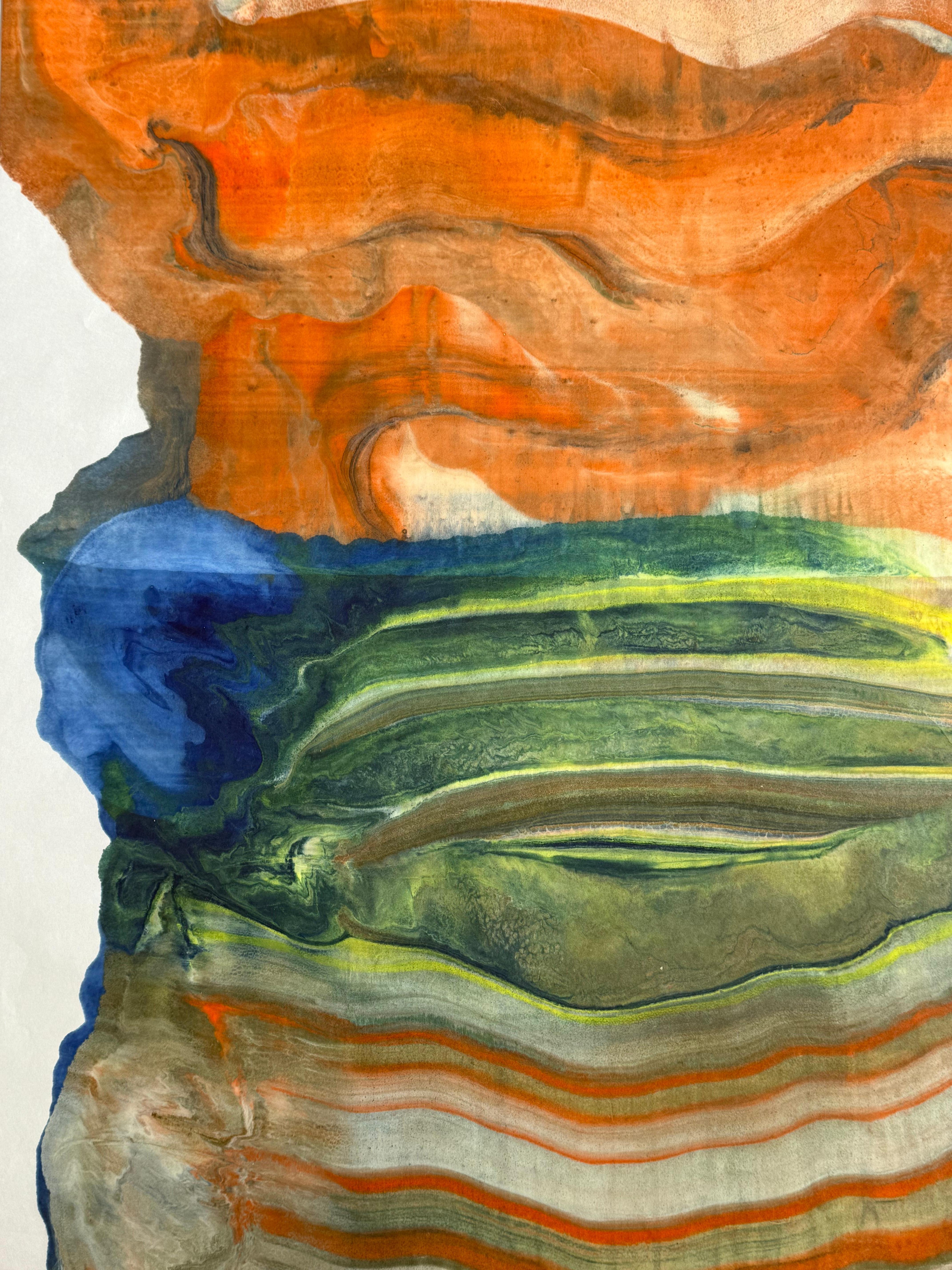 Lightheaded - Zeitgenössische abstrakte Geologie Enkaustik-Monotypie Orange, 2025 im Angebot 4