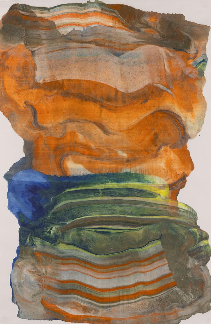 Lightheaded - Monotipo Encáustico de Geología Abstracta Contemporánea Naranja, 2025