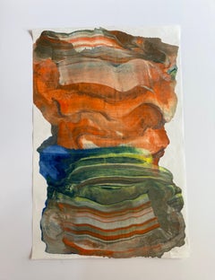 Lightheaded - Monotipo Encáustico Geología Abstracta Contemporánea Naranja Azul, 2025