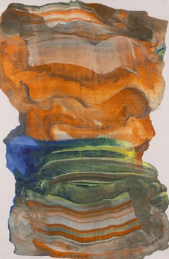 Lightheaded - Monotipo Encáustico Geología Abstracta Contemporánea Naranja Azul, 2025