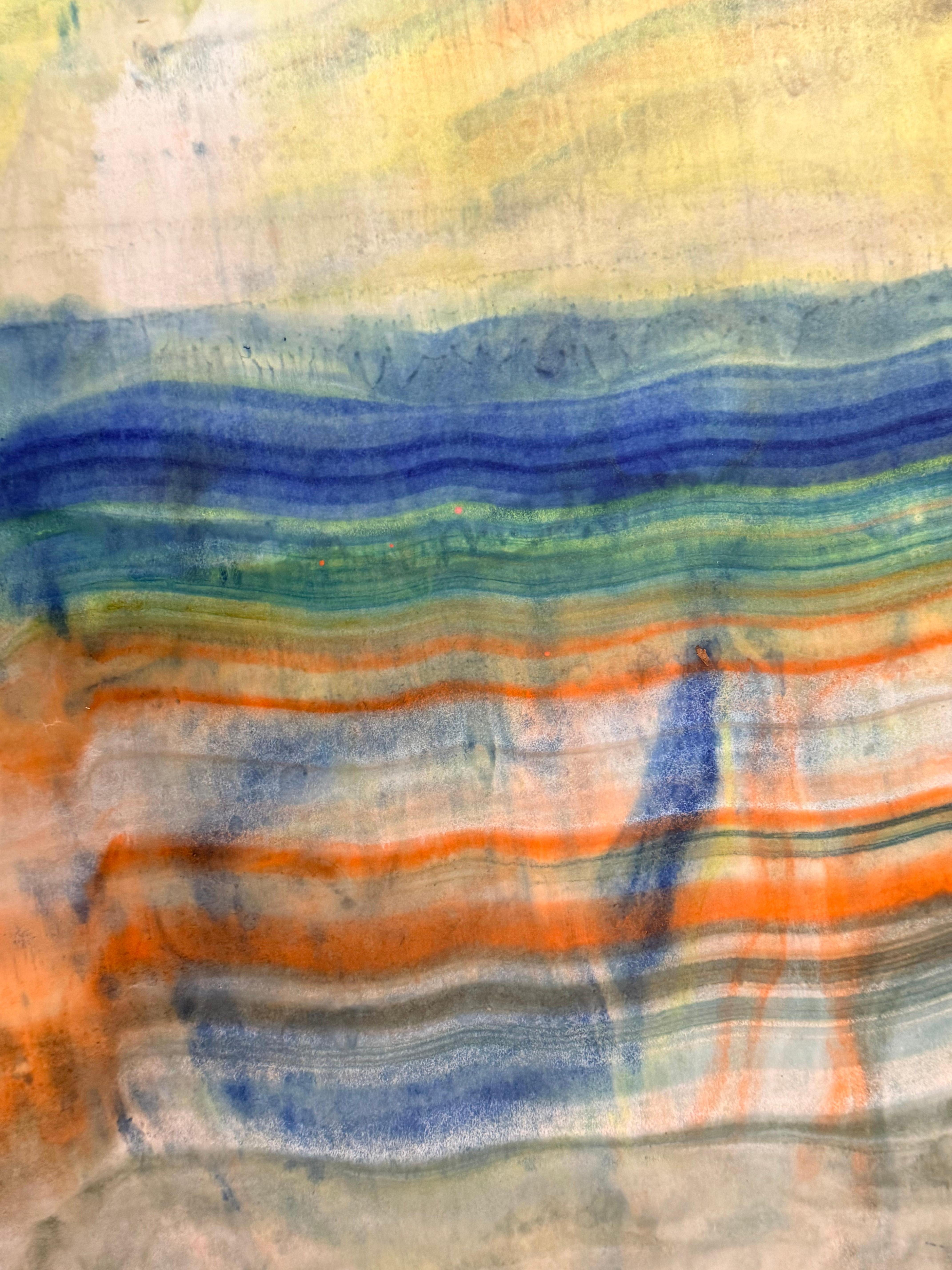 Mineral Memory - Zeitgenössische abstrakte Geologie Enkaustik-Monotypie Gelb, 2024 im Angebot 7