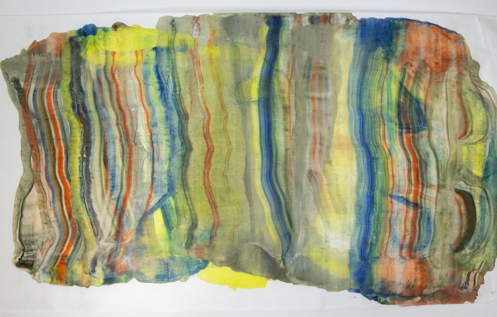 Mineral Memory - Zeitgenössische abstrakte Geologie Enkaustik-Monotypie Gelb, 2024 – Print von Laura Moriarty