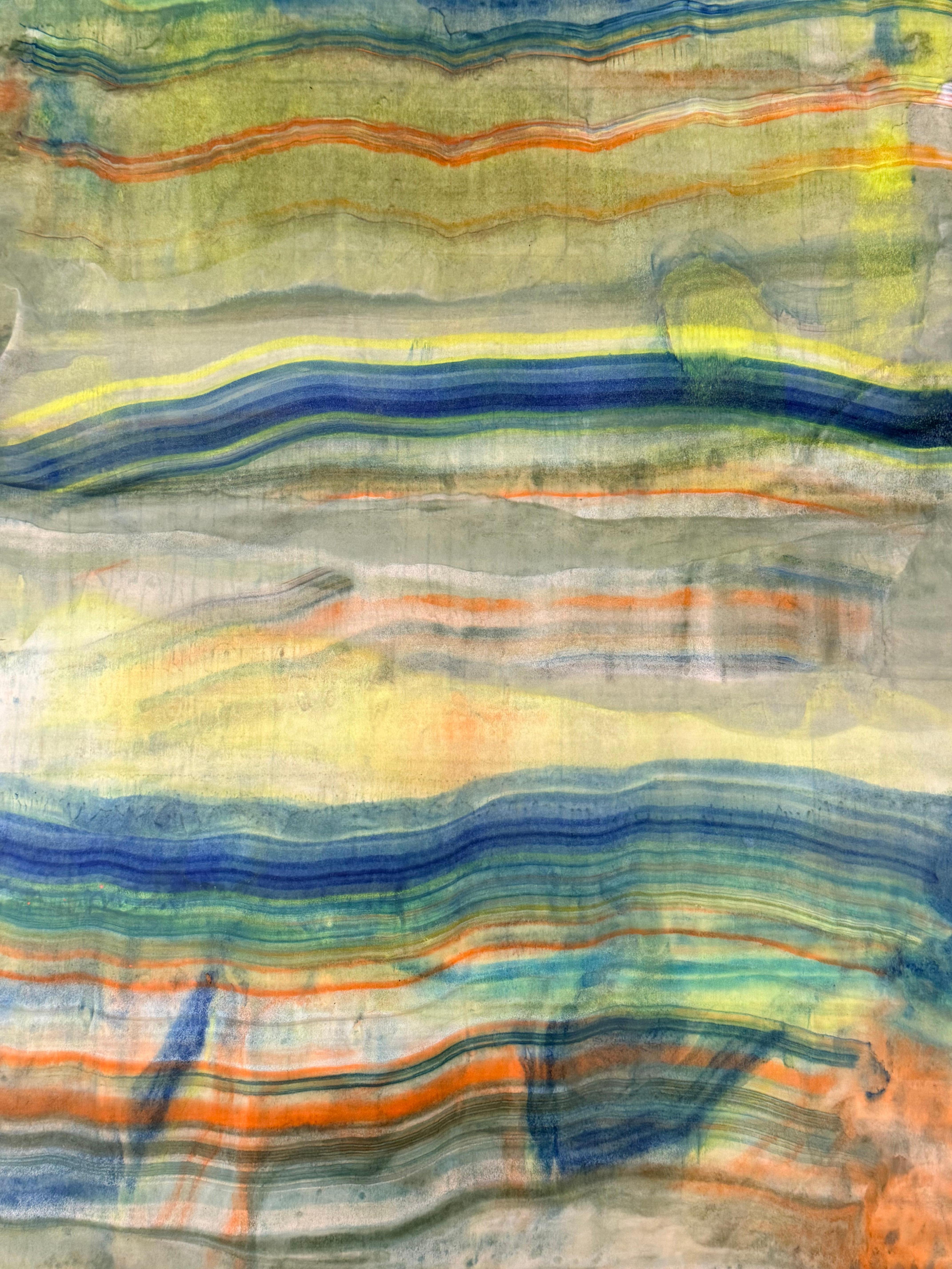 Mineral Memory - Zeitgenössische abstrakte Geologie Enkaustik-Monotypie Gelb, 2024 (Braun), Abstract Print, von Laura Moriarty