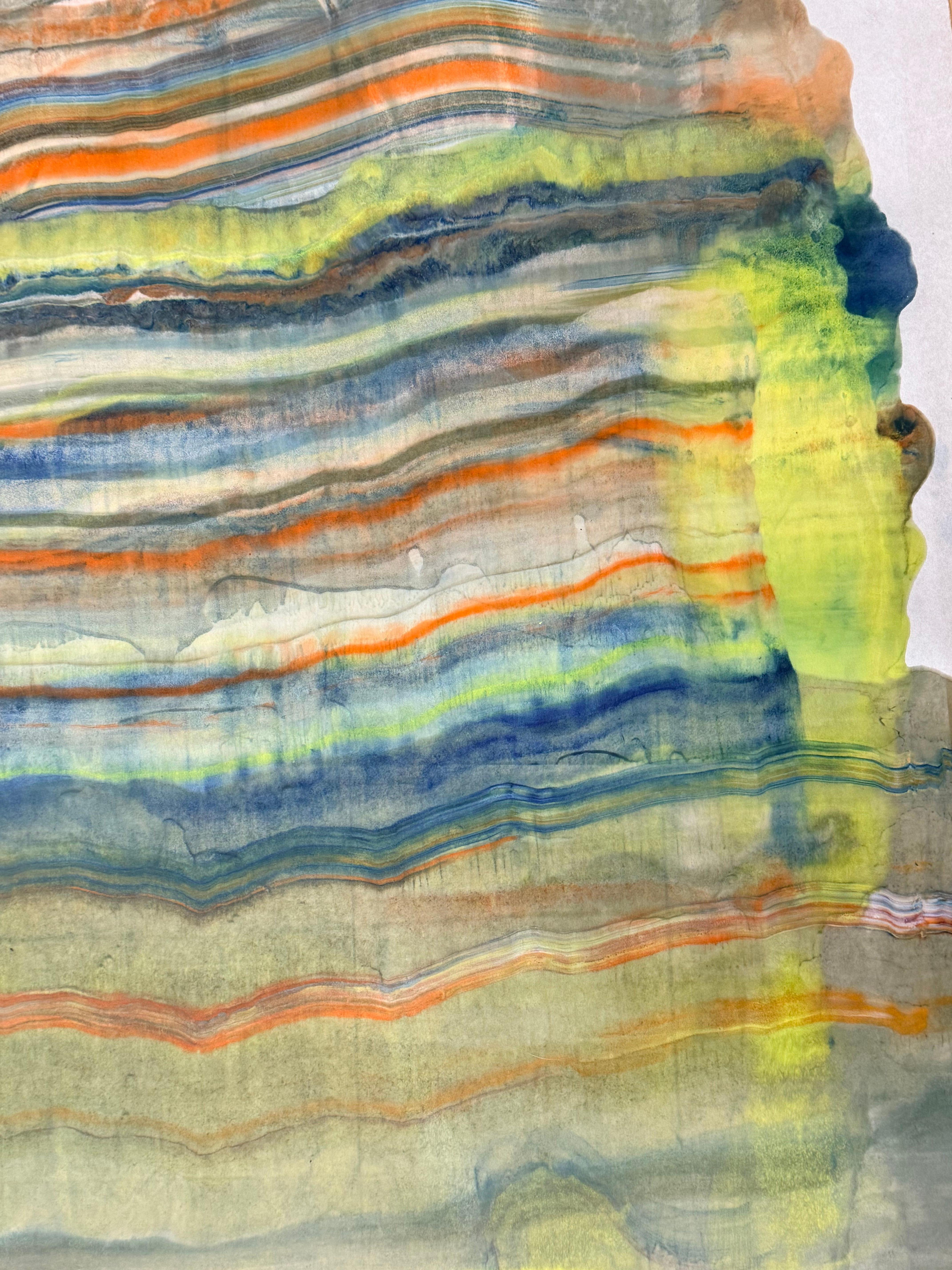 Mineral Memory - Zeitgenössische abstrakte Geologie Enkaustik-Monotypie Gelb, 2024 im Angebot 1