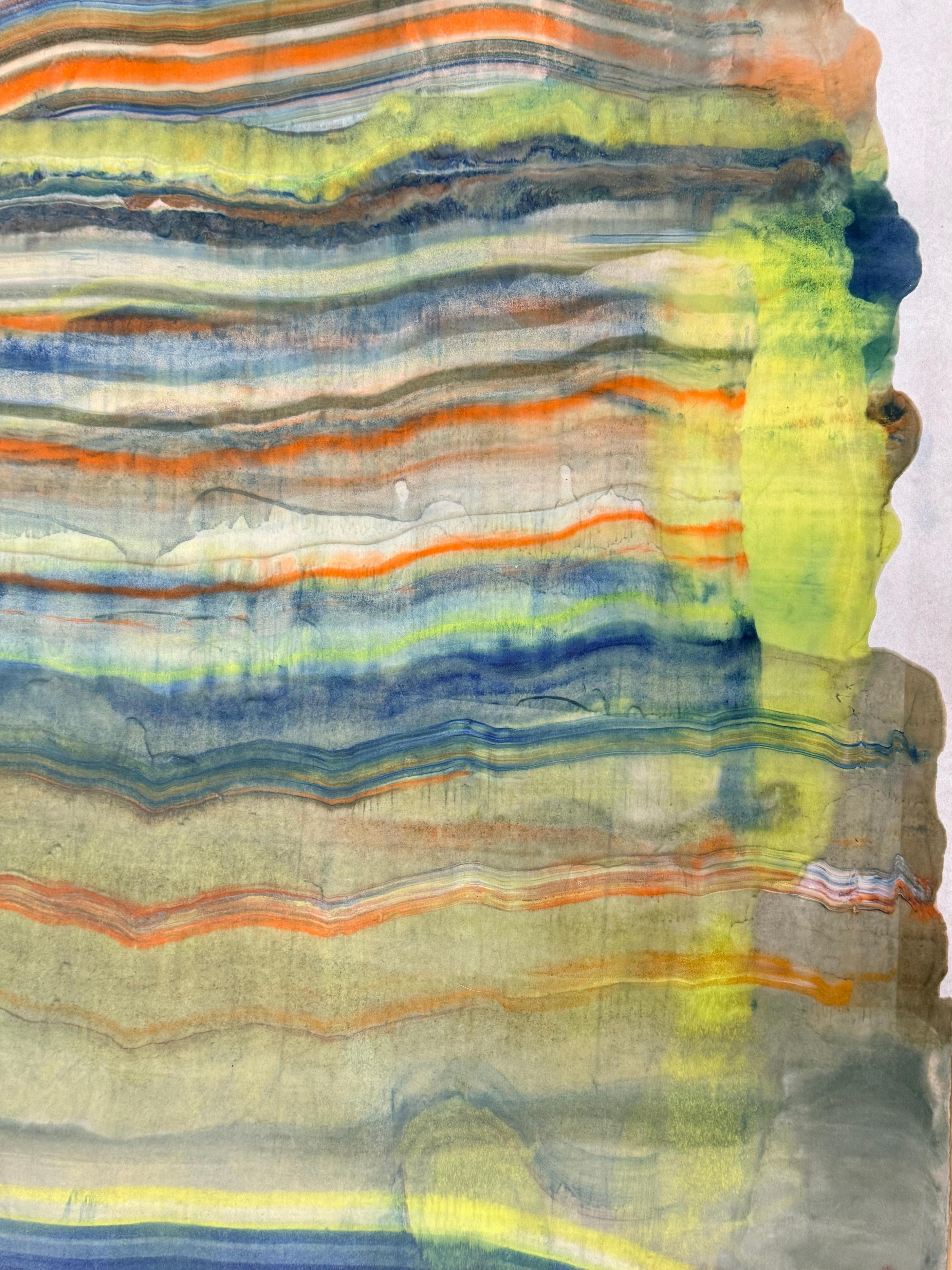 Mineral Memory - Zeitgenössische abstrakte Geologie Enkaustik-Monotypie Gelb, 2024 im Angebot 2