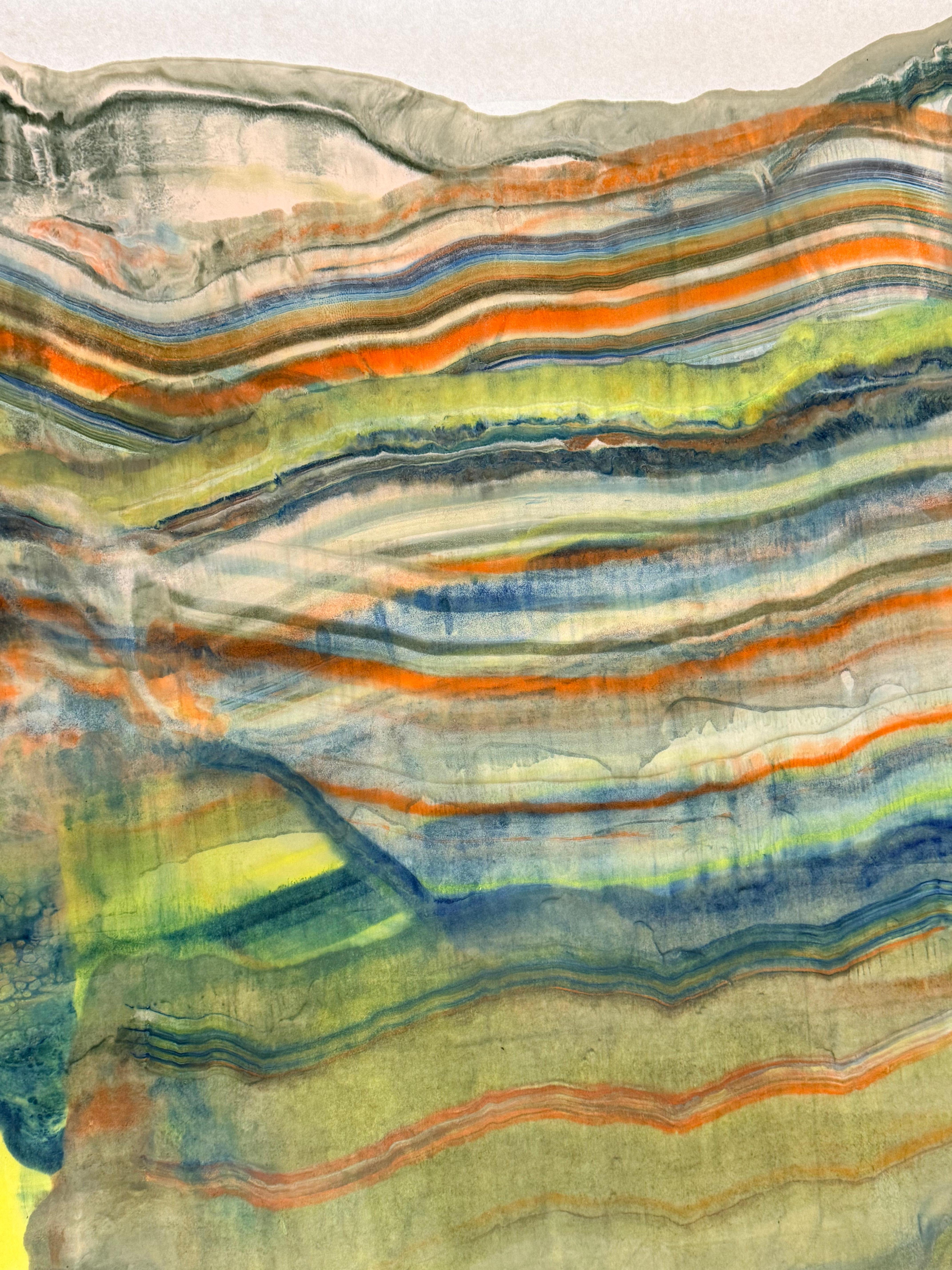 Mineral Memory - Zeitgenössische abstrakte Geologie Enkaustik-Monotypie Gelb, 2024 im Angebot 3