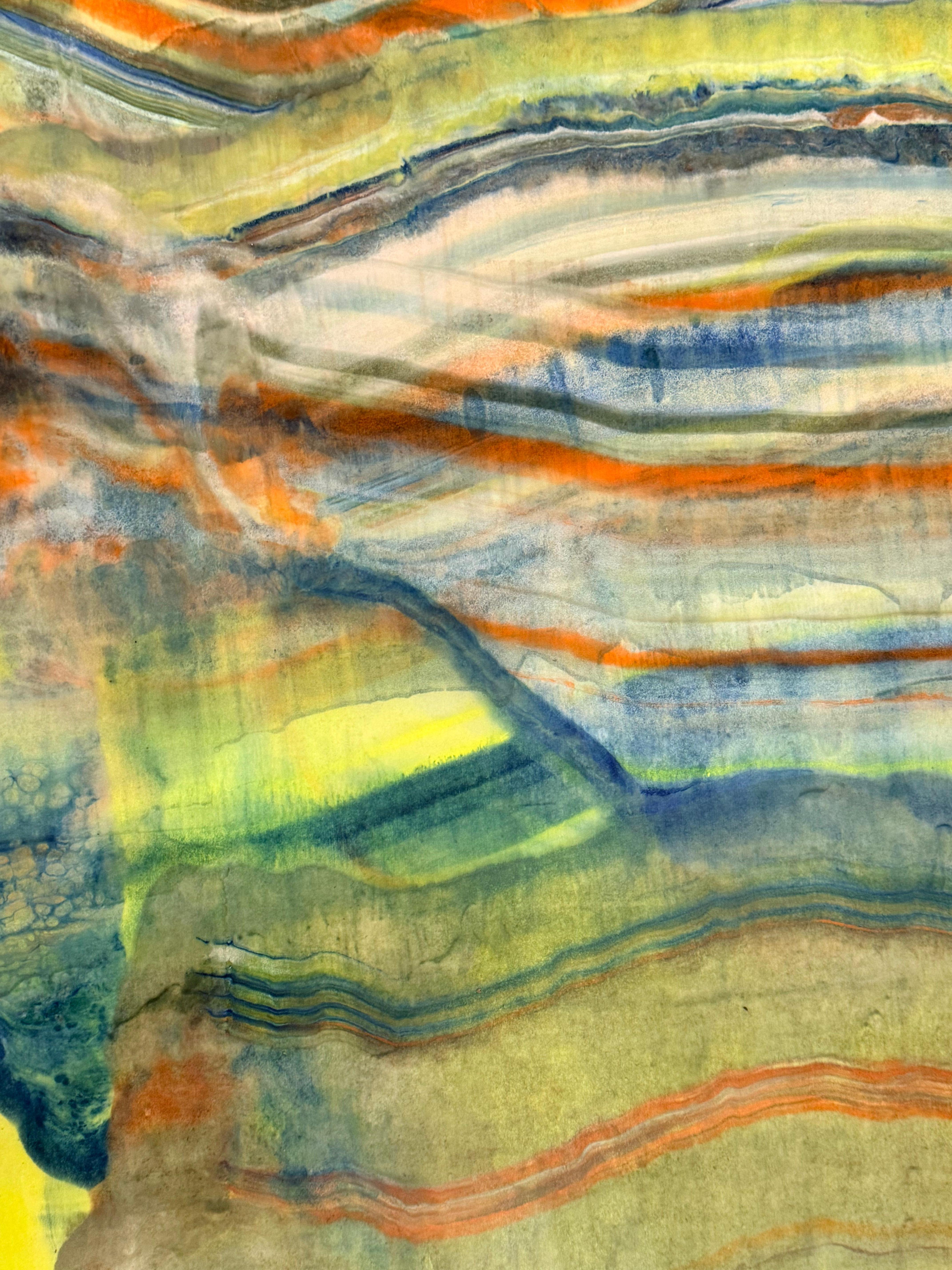 Mineral Memory - Zeitgenössische abstrakte Geologie Enkaustik-Monotypie Gelb, 2024 im Angebot 4