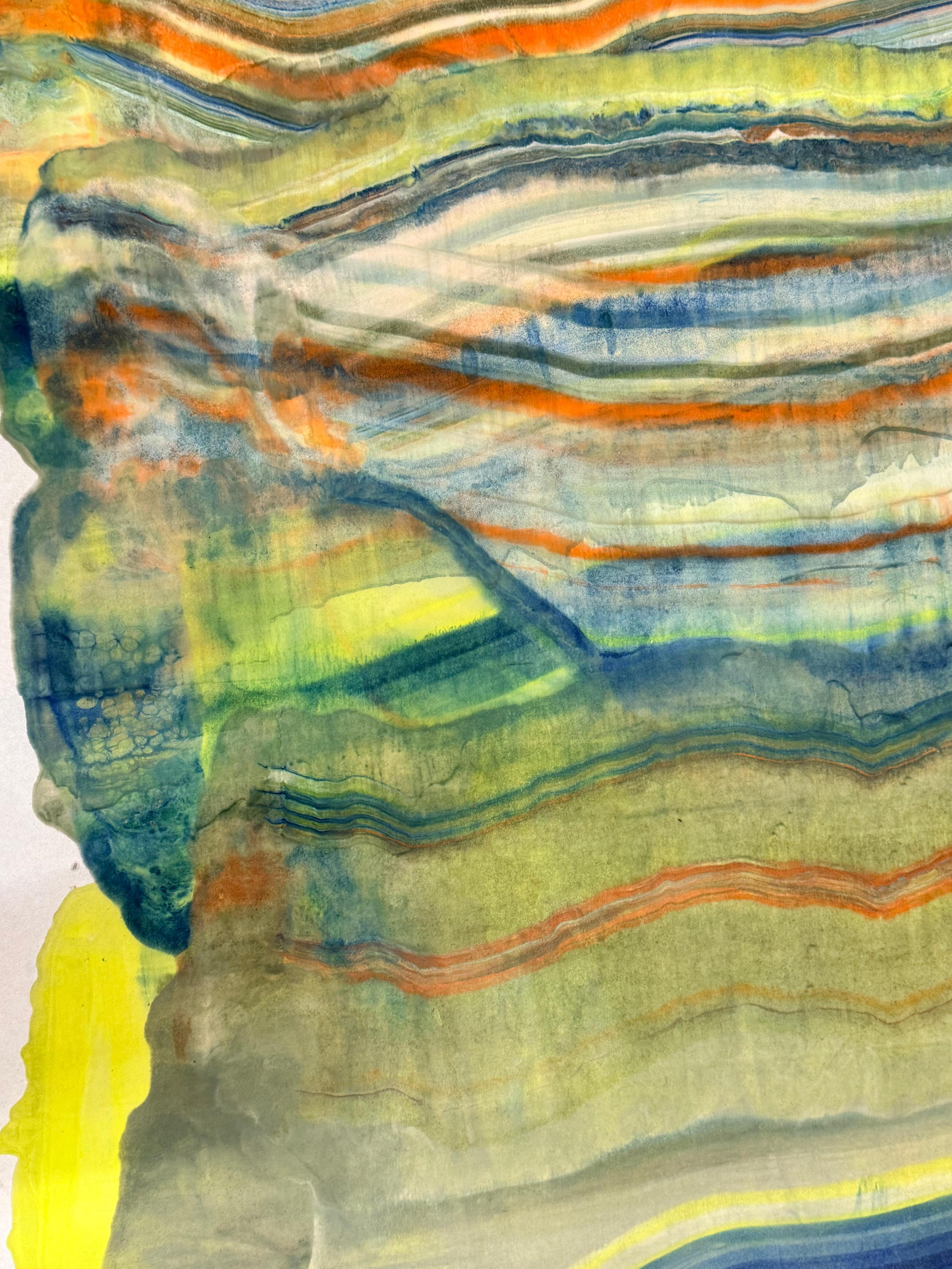 Mineral Memory - Zeitgenössische abstrakte Geologie Enkaustik-Monotypie Gelb, 2024 im Angebot 5