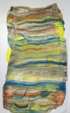 Mineral Memory - Zeitgenössische abstrakte Geologie Enkaustik-Monotypie Gelb, 2024