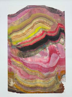 Morning of a New Day - Geologia astratta monotipo encausto rosa giallo, 2025