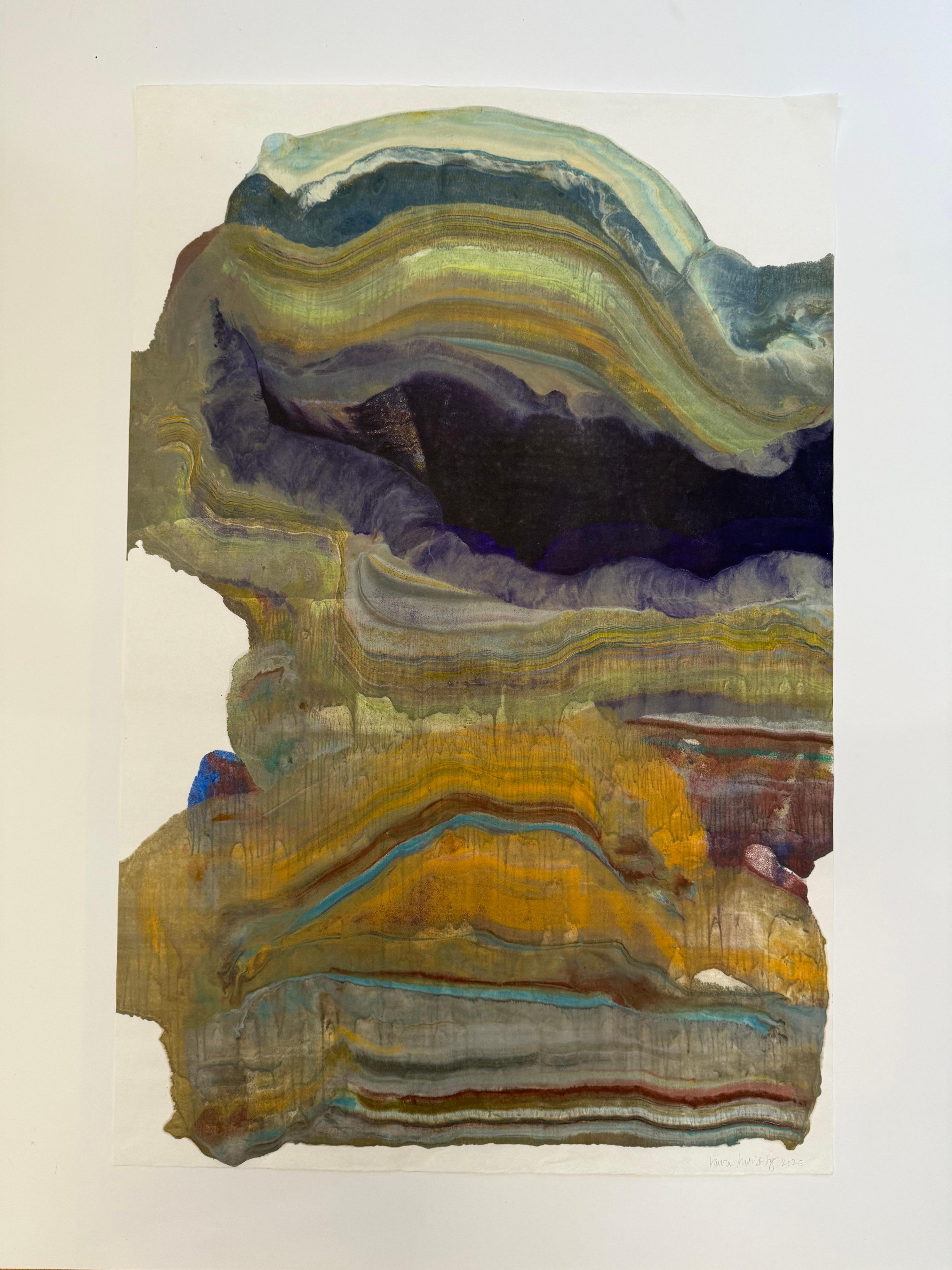 Overcast - Geologia astratta contemporanea Encausto Monotipo Viola, 2025 - Print di Laura Moriarty