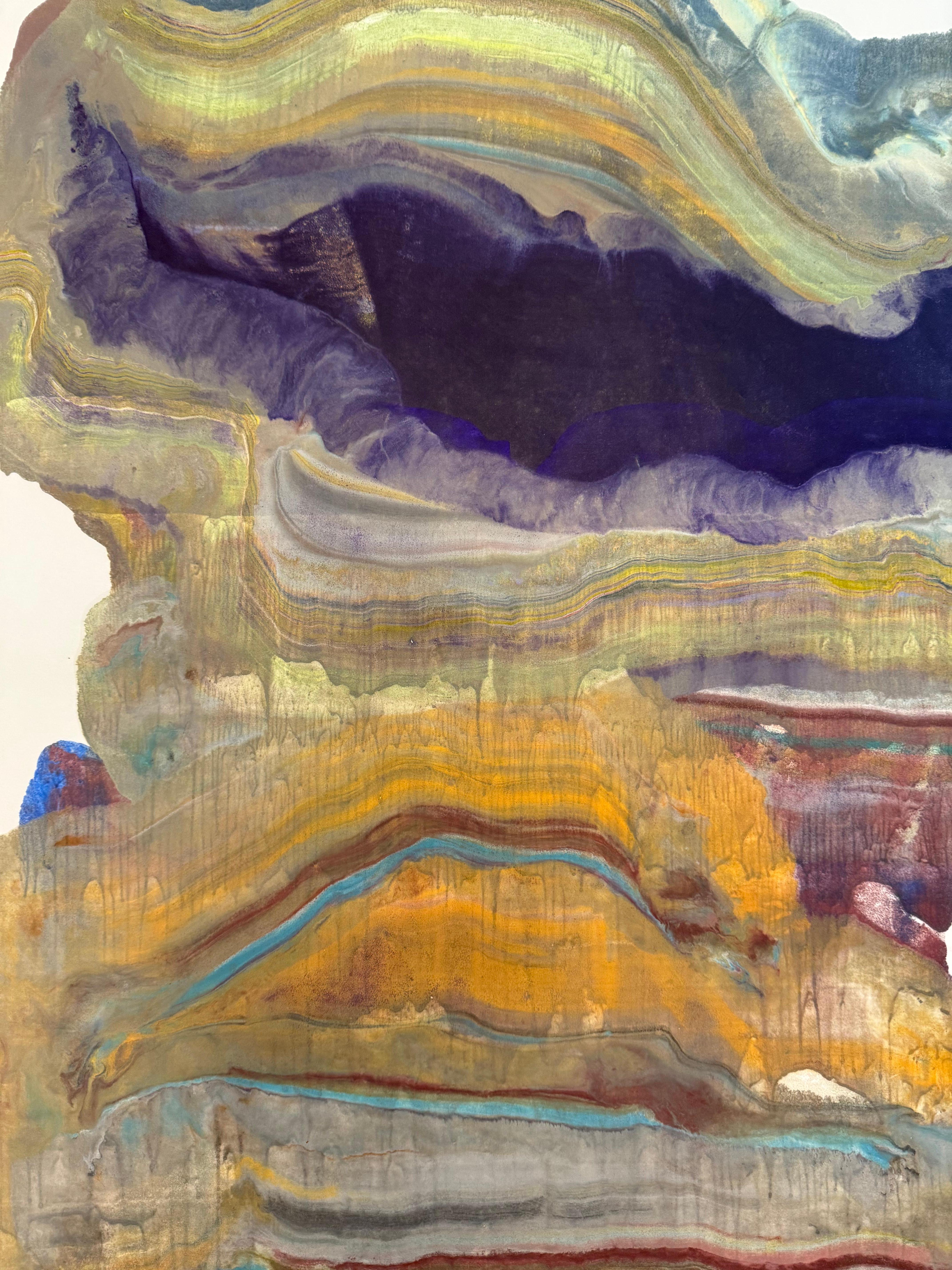 Overcast - Geologia astratta contemporanea Encausto Monotipo Viola, 2025 - Abstract Print Grigio di Laura Moriarty