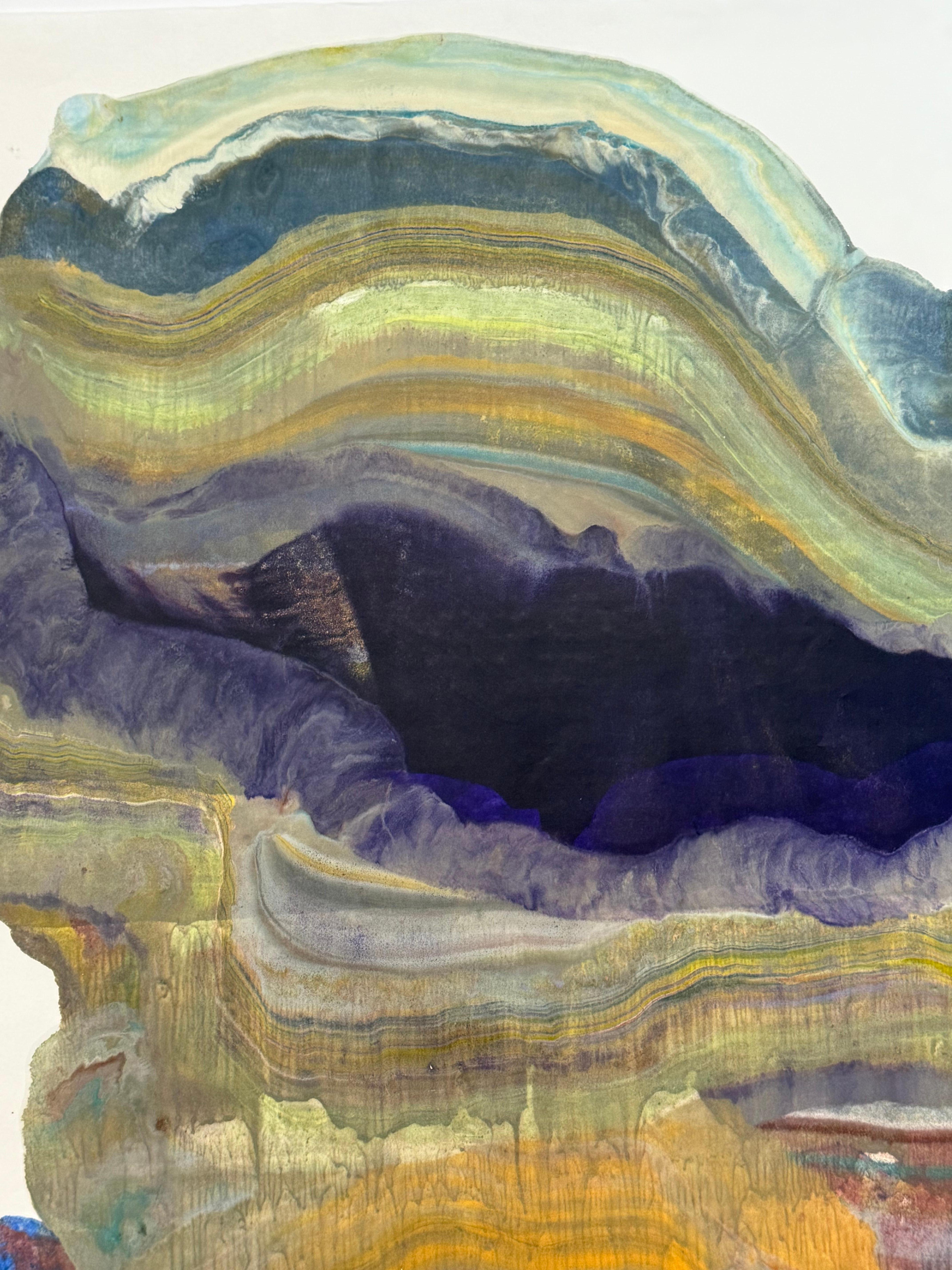 Overcast - Geologia astratta contemporanea Encausto Monotipo Viola, 2025 in vendita 1