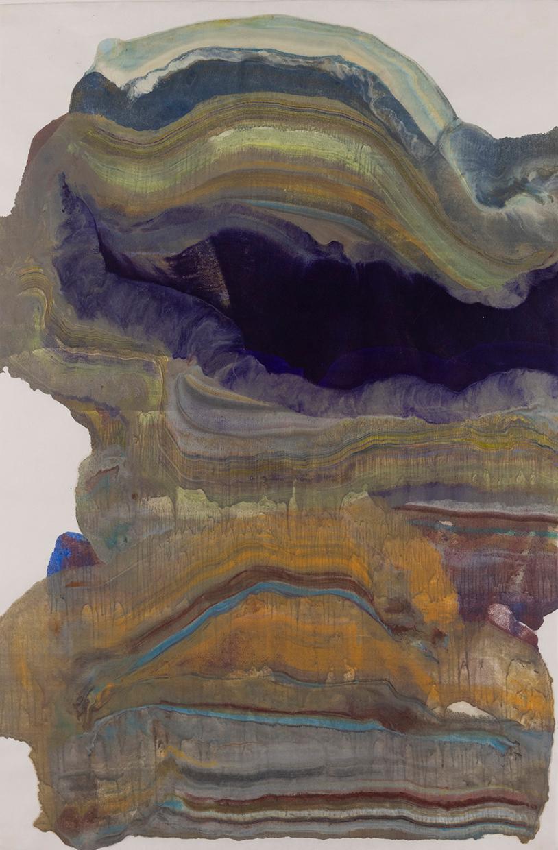 Overcast - Contemporary Abstract Geology Encaustic Monotype Violet, 2025