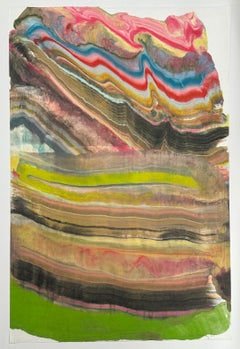 Prise de pouvoir - Géologie abstraite Encaustique Monotype Rose Bleu Vert Lime, 2025