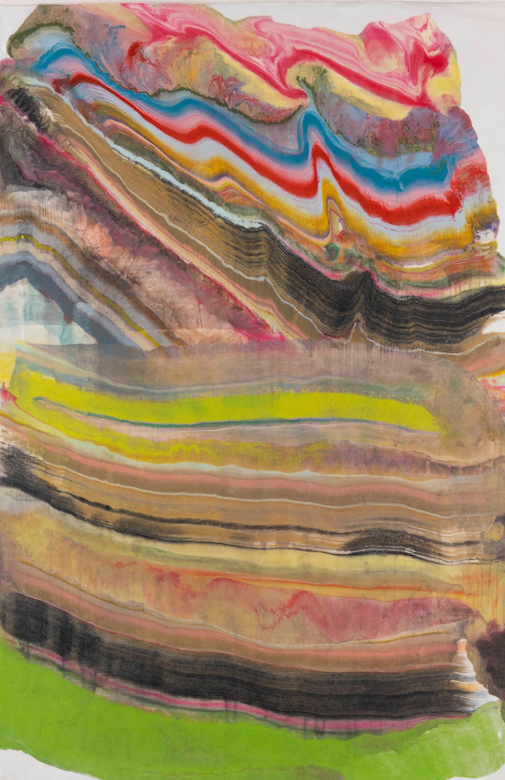 Abstract Print di Laura Moriarty - Presa di potere - Geologia astratta Encausto Monotipo Rosa Blu Verde Lime, 2025