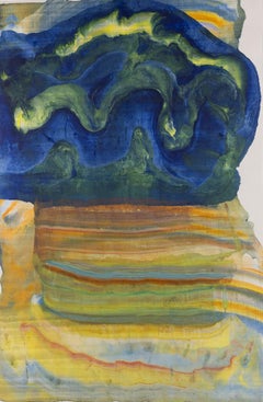 Push and Pull - Contemporary Abstract Geology Encaustic Monotype Blue, 2025