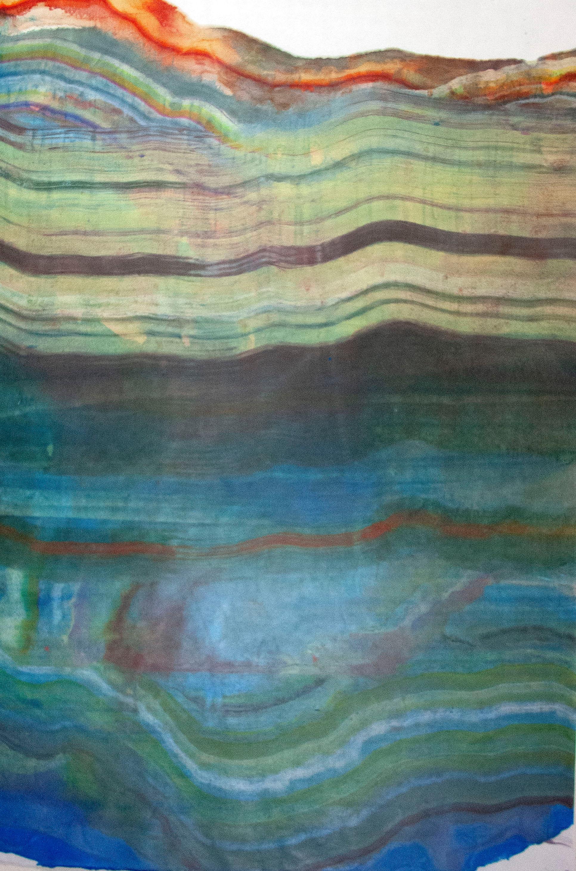 Laura Moriarty Abstract Print – Remembering the Future Six, Kobaltblau, Tealgrün, Orange, Braune Monotypie