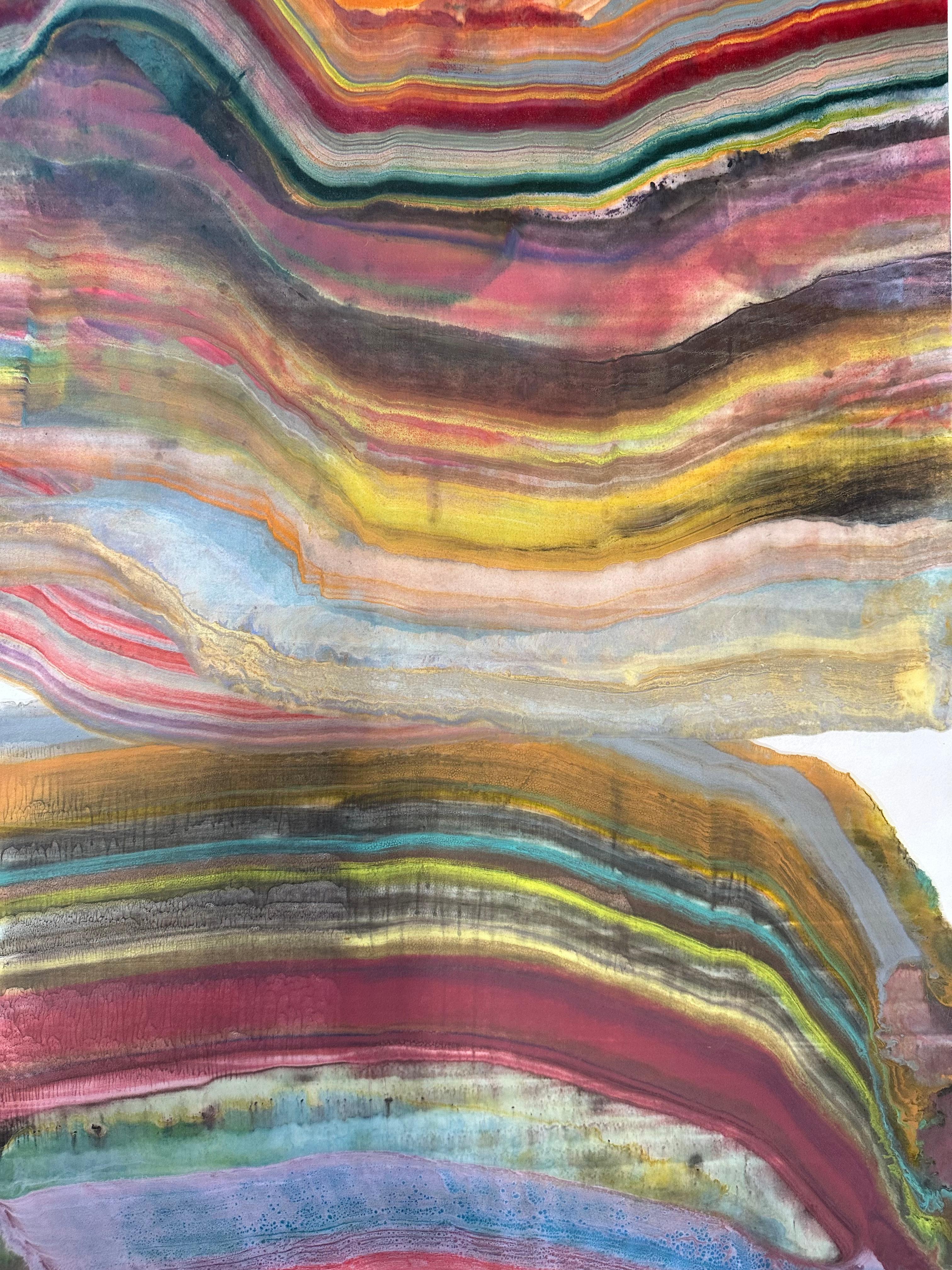 Rivers of Thought, Mulberry, Magenta, Olive Green, Yellow, Sky Blue, Gray - Print by Laura Moriarty