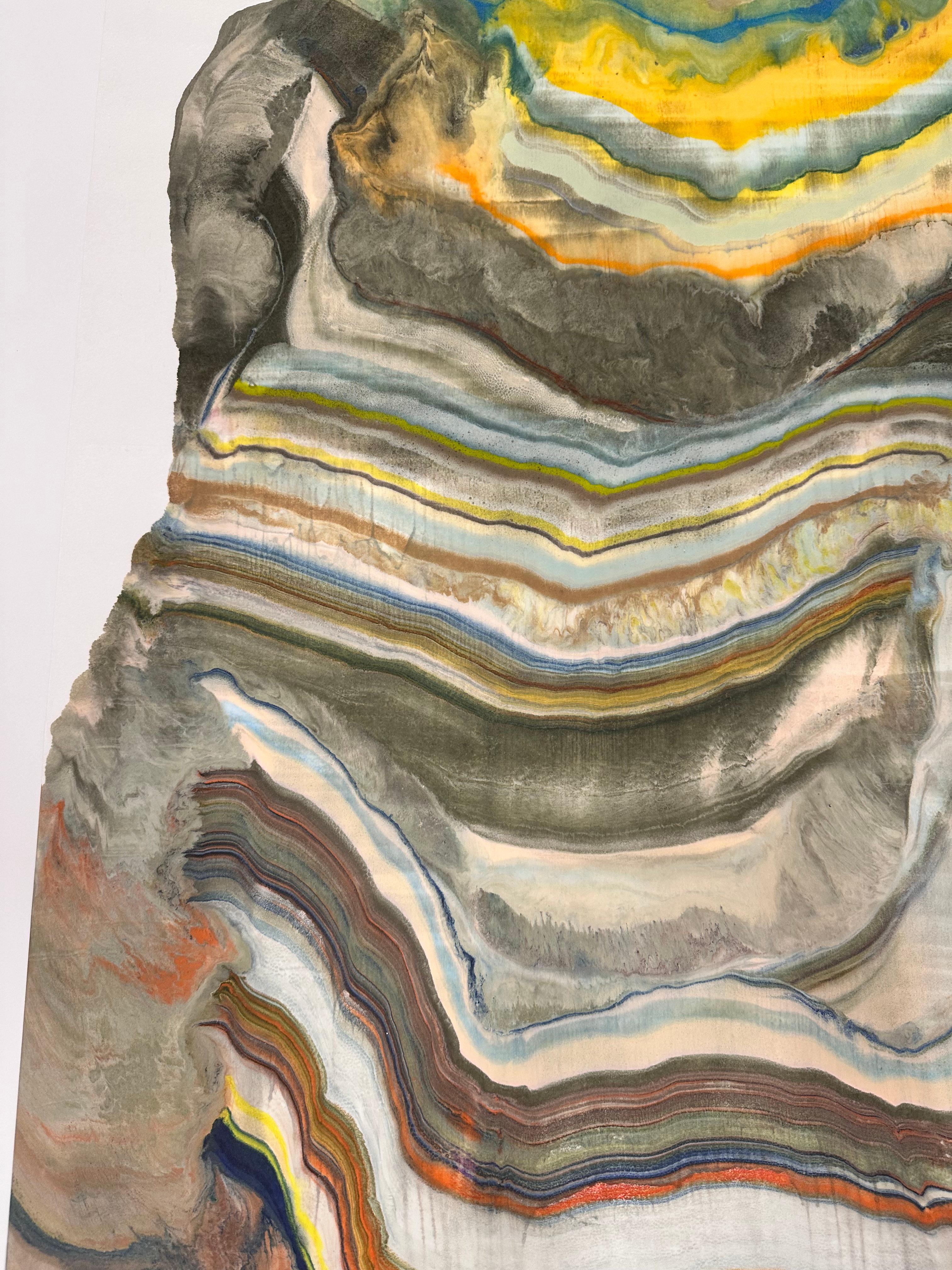 Sedementations - Contemporary Abstract Geology Encaustic Monotype, 2024 - Brown Abstract Print by Laura Moriarty