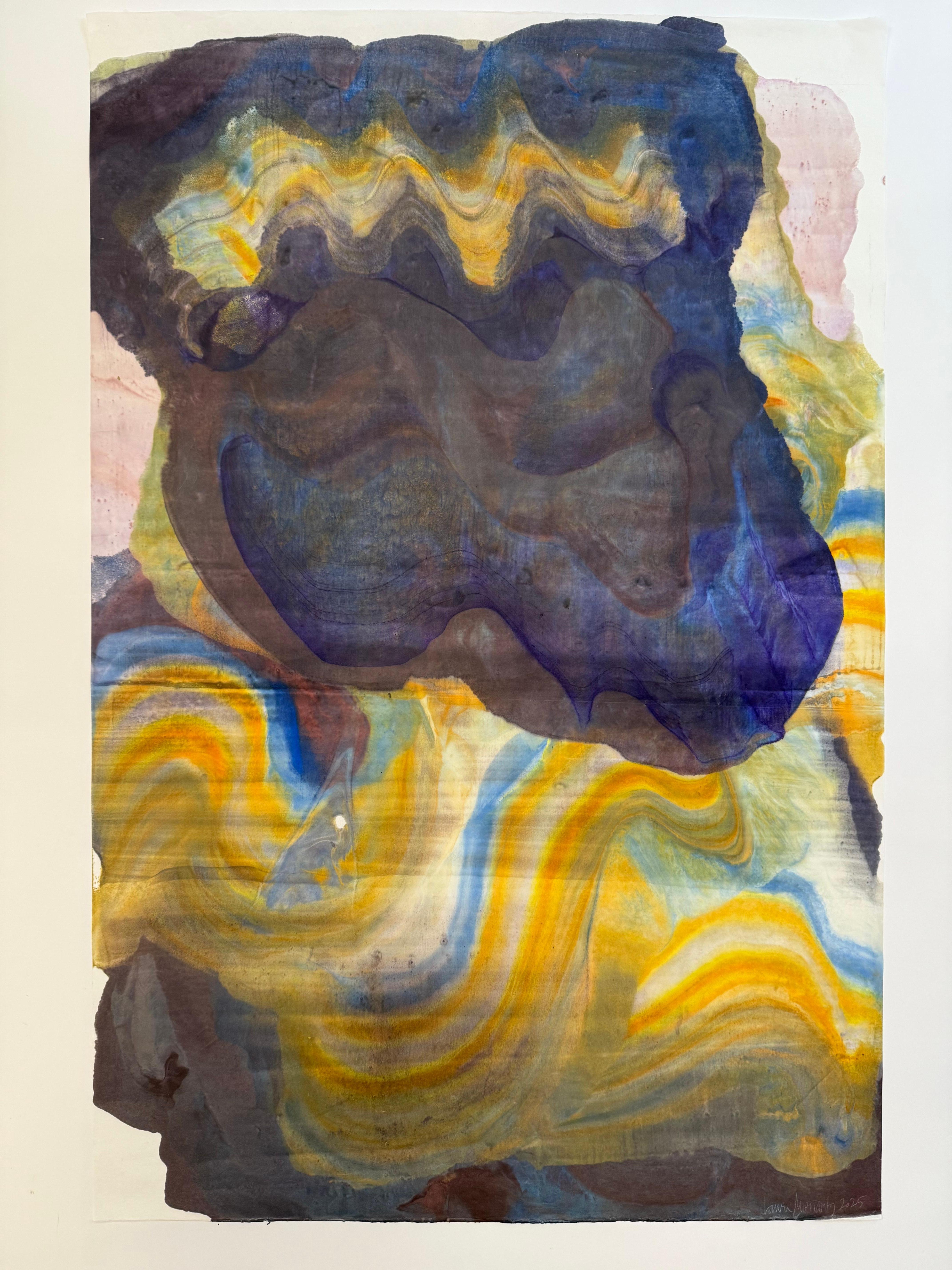 Gigante dormido - Monotipo encáustico de geología abstracta contemporánea Violeta, 2025 - Print de Laura Moriarty