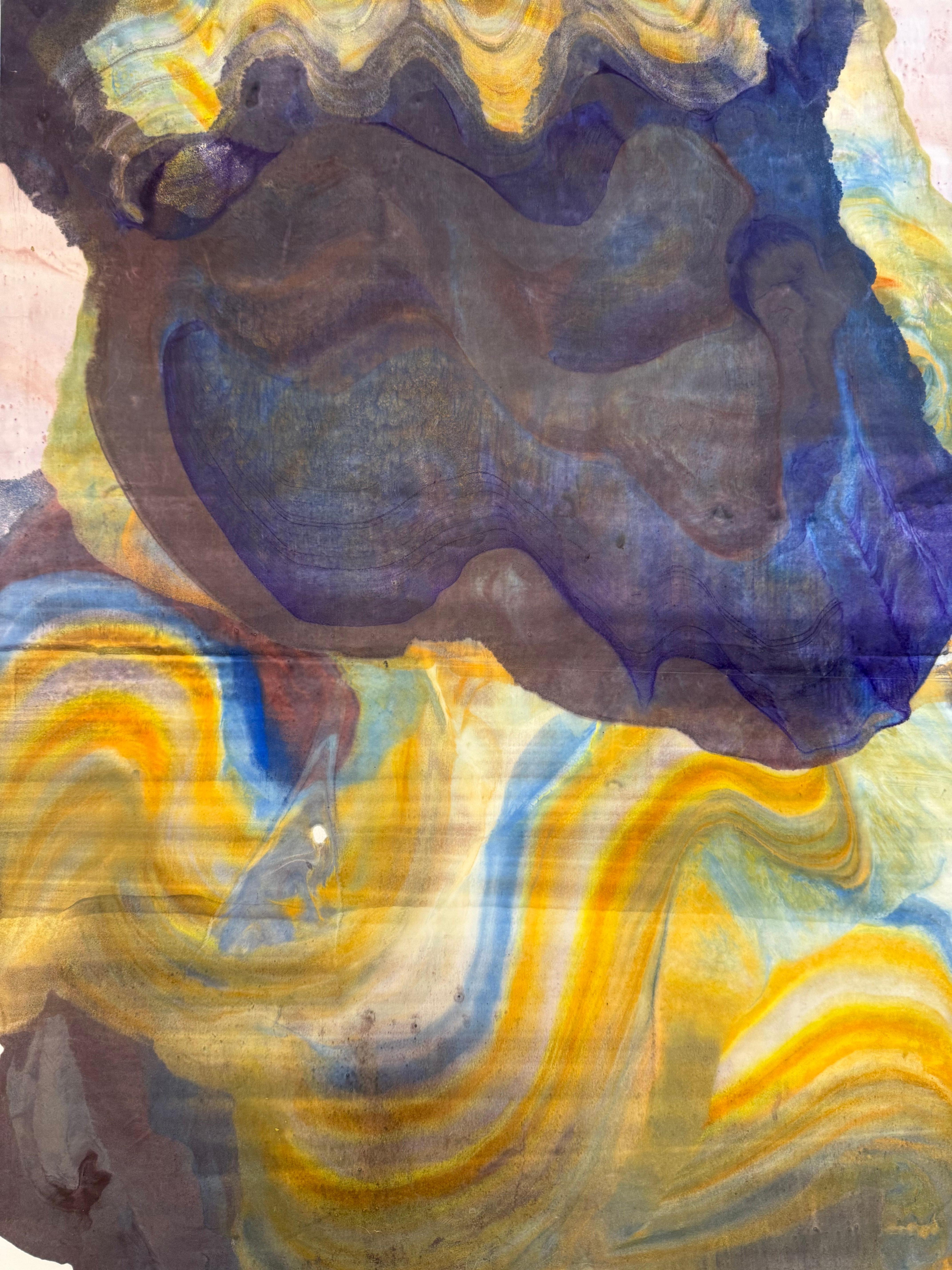 Gigante dormido - Monotipo encáustico de geología abstracta contemporánea Violeta, 2025 - Print Contemporáneo de Laura Moriarty