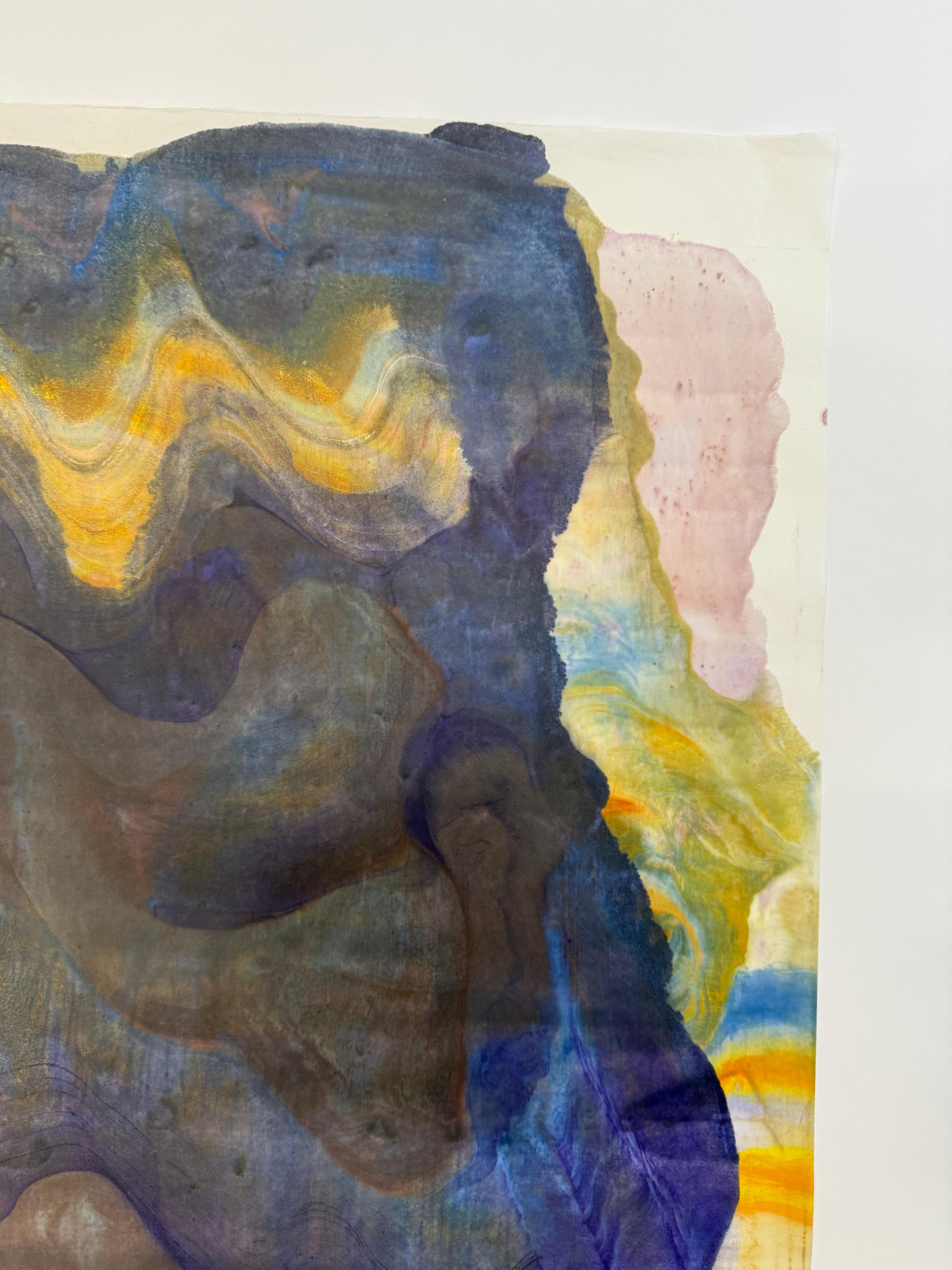 Gigante dormido - Monotipo encáustico de geología abstracta contemporánea Violeta, 2025 en venta 1