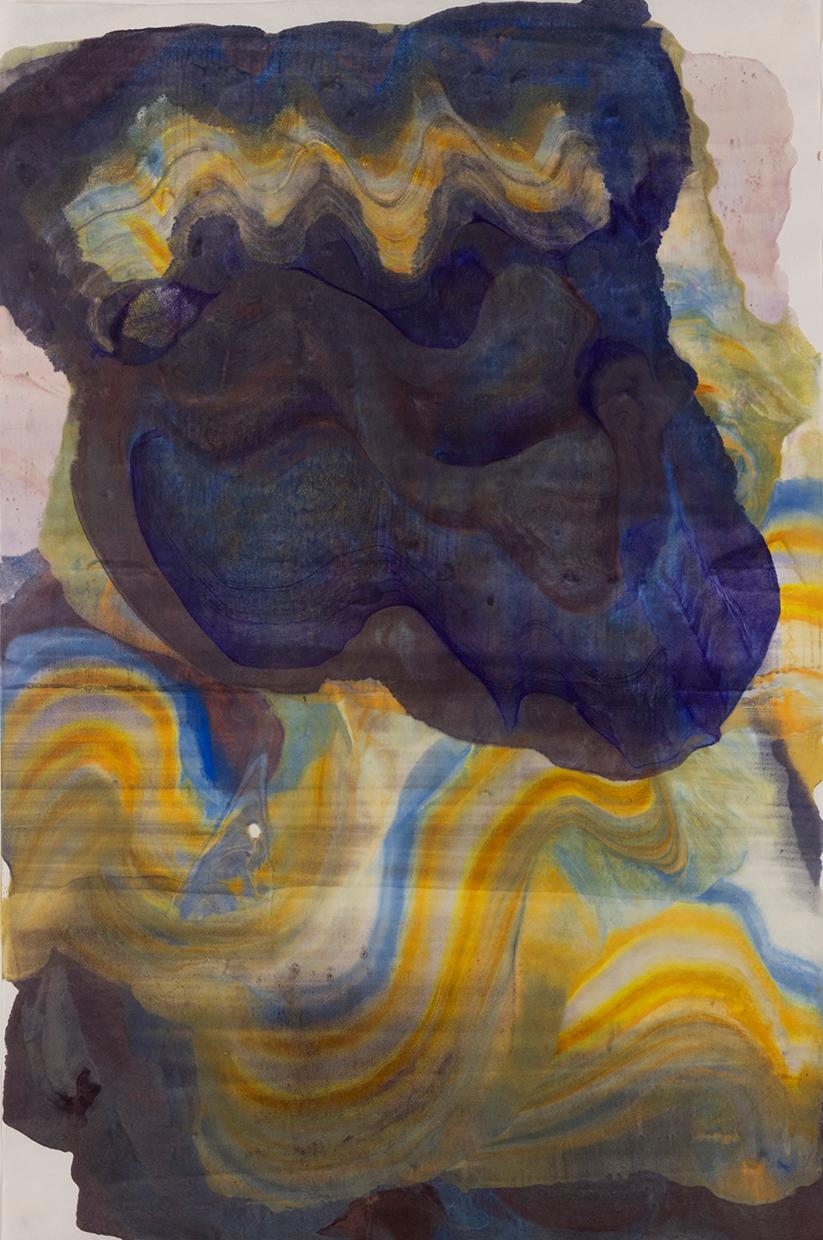 Gigante addormentato - Geologia astratta contemporanea Encausto Monotipo Viola, 2025
