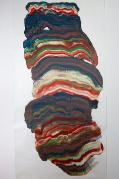 Smoke Signal - Géologie abstraite Encaustique Monotype Rouleau Bleu marine Rouge, 2025