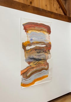 Señales de Humo Dos - Geología Abstracta Monotipo Encáustico Pergamino Azul Pálido, 2025