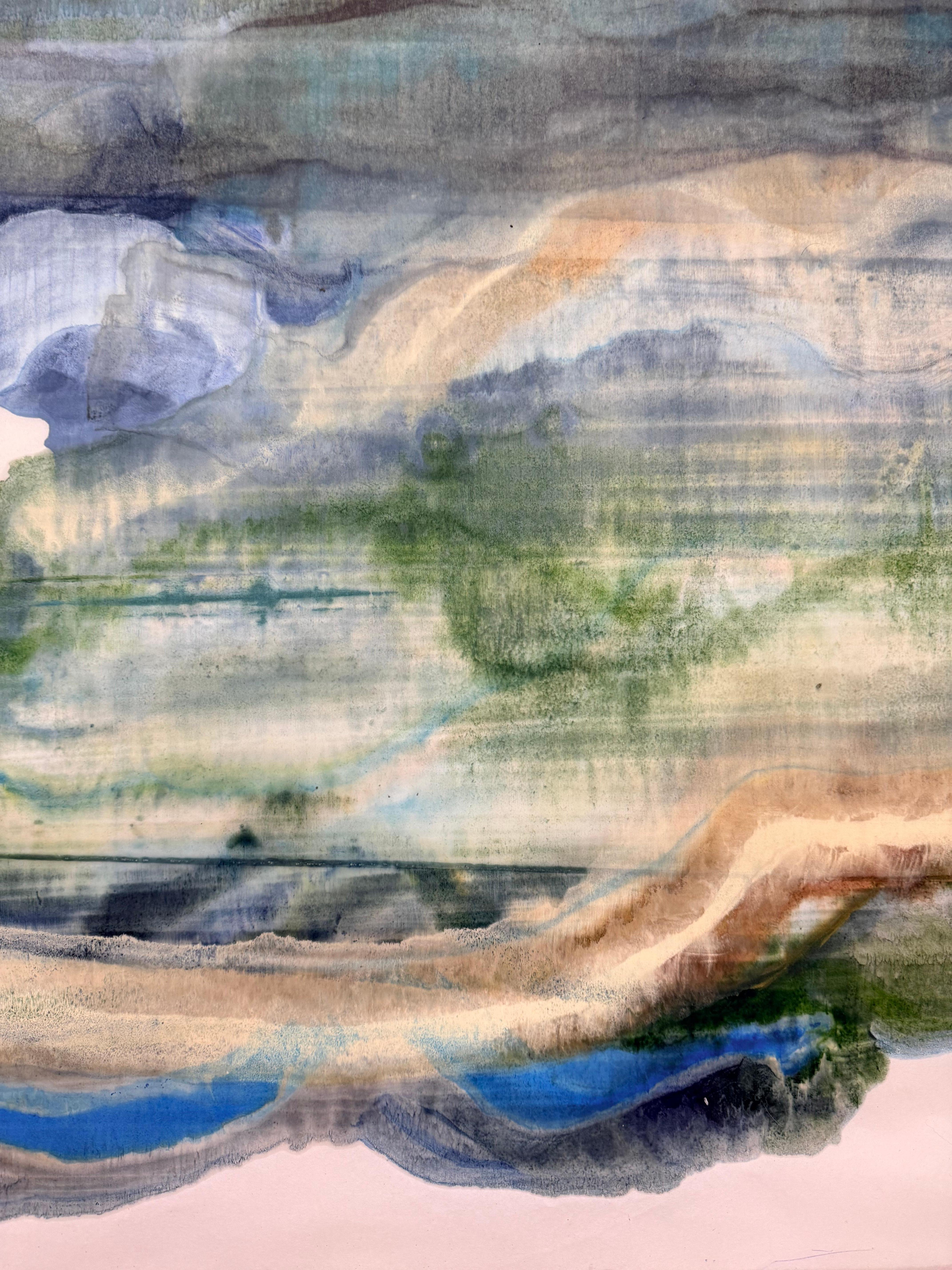 Stormy - Abstrakte Geologie Enkaustik Monotypie Blau Grün, 2024 im Angebot 5